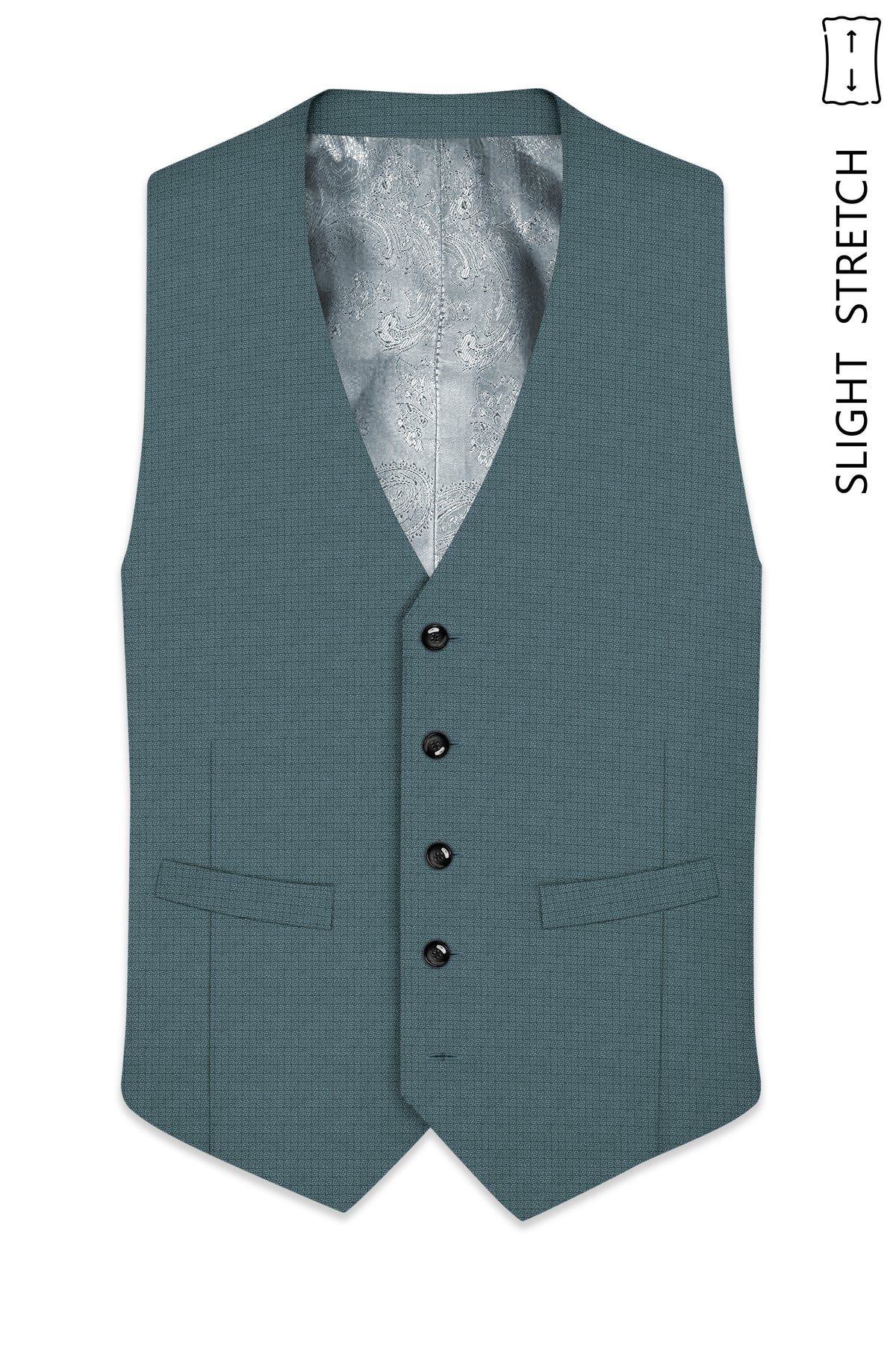 Viridian-Beetle Green Diamond Textured Wool Rich Slight Stretch Waistcoat