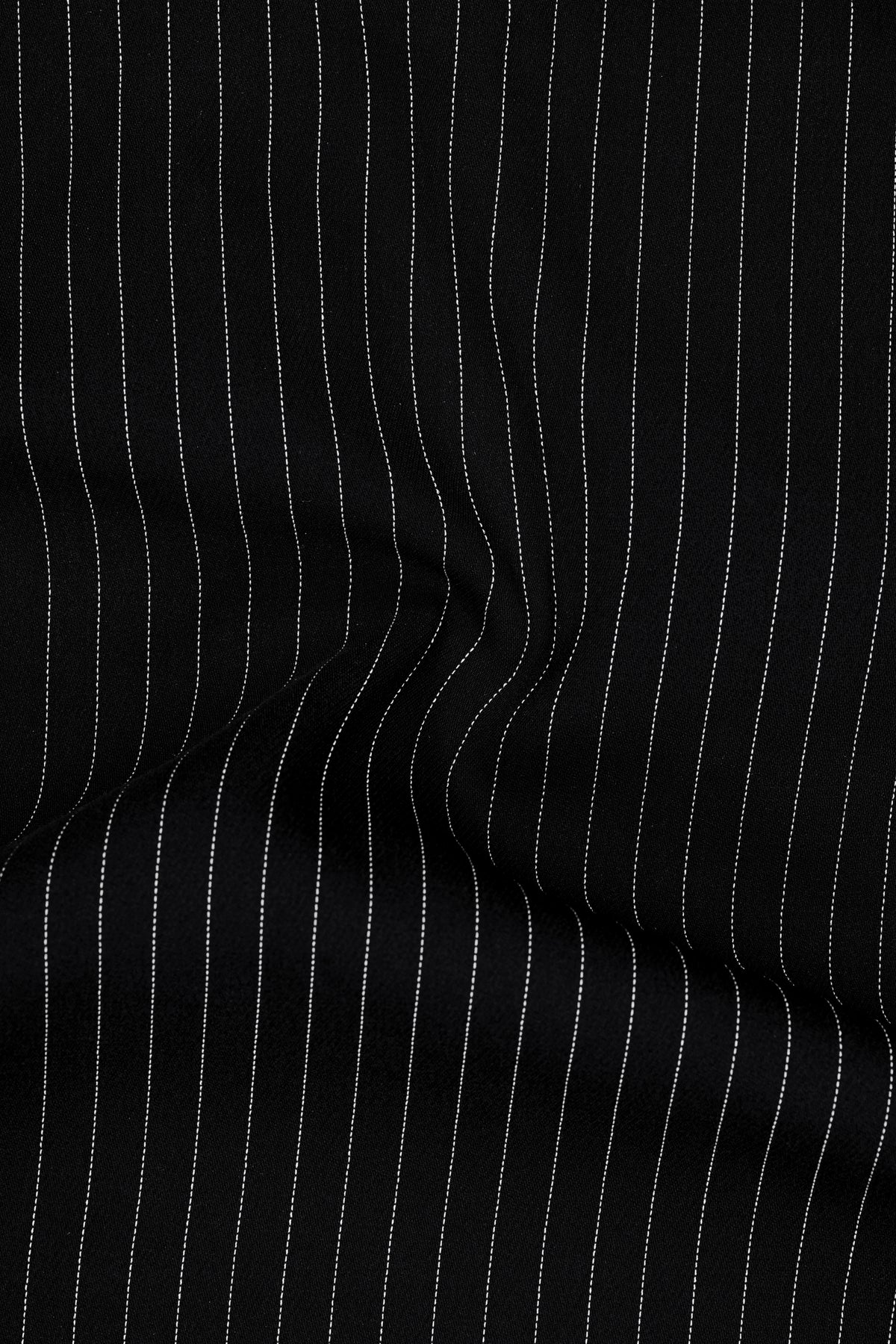 Gravitas-Jade Black And Bright White Chalk Striped Wool Rich Wrinkle-Free Fluid Drape Fabric Waistcoat