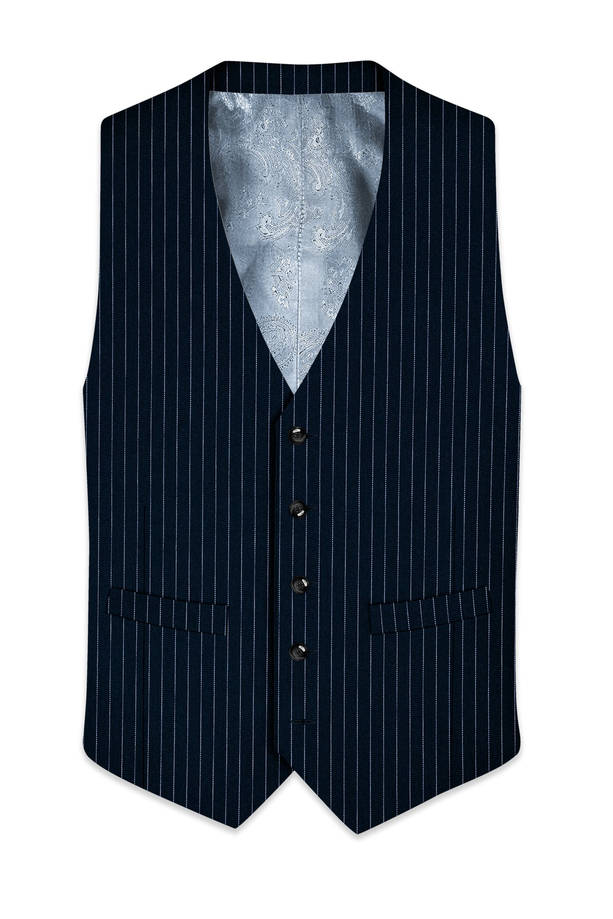 Zenith-Imperial Teal Green And Bright White Chalk Striped Wool Rich Wrinkle-Free Fluid Drape Fabric Waistcoat