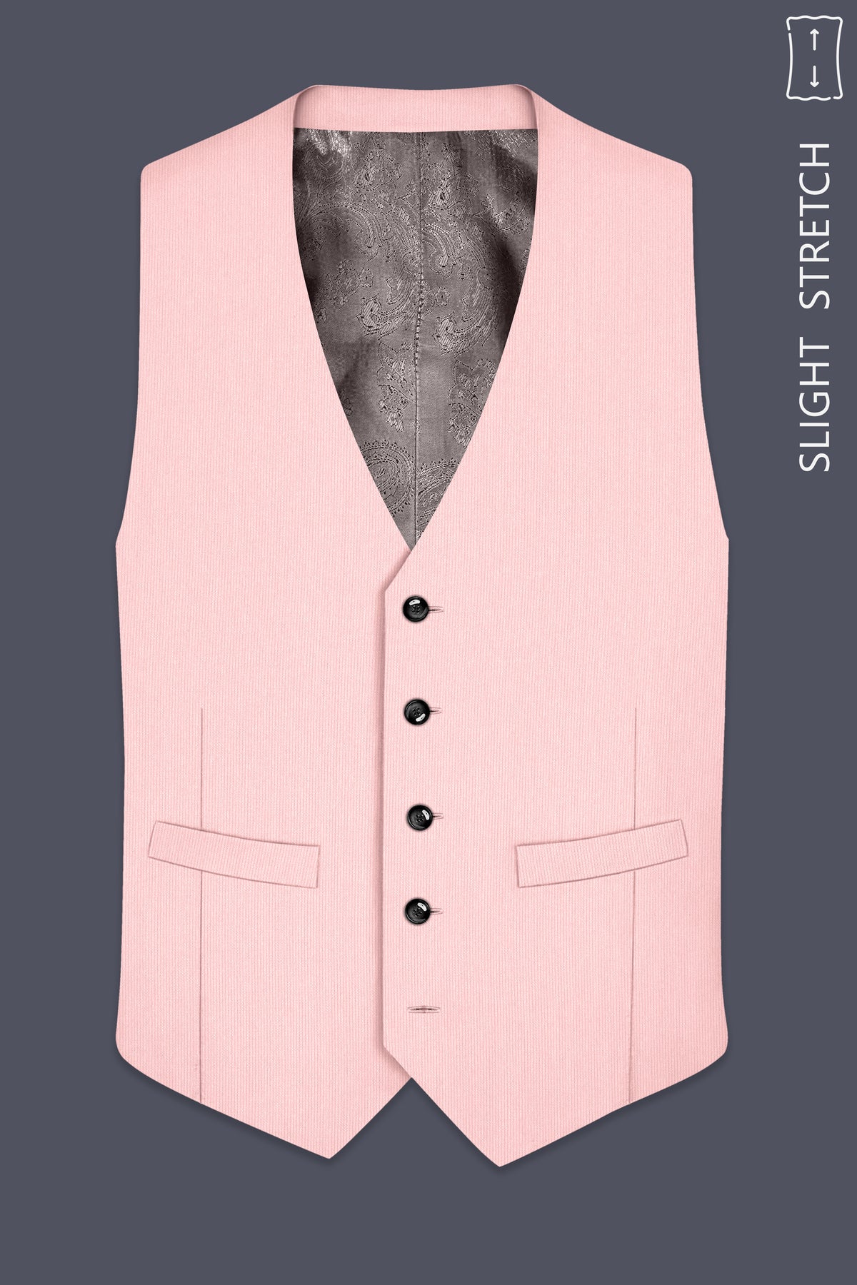 Elara-Cosmos Pink Diamond Textured Wool Rich Slight Stretch Waistcoat