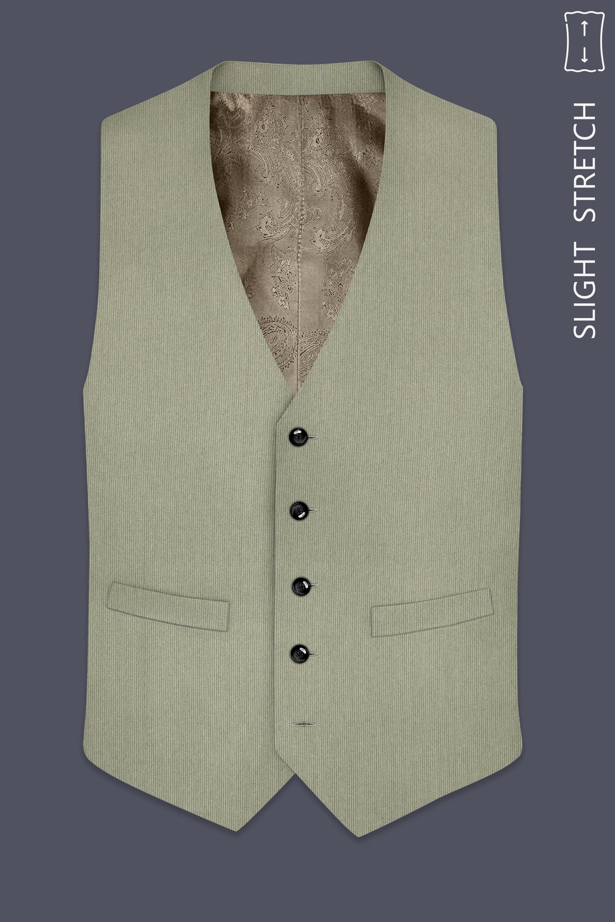 Elysian-Sage Green Diamond Textured Wool Rich Slight Stretch Waistcoat