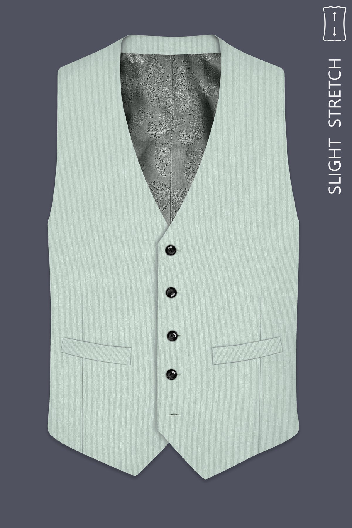 Viridis-Pumice Green Diamond Textured Wool Rich Slight Stretch Waistcoat