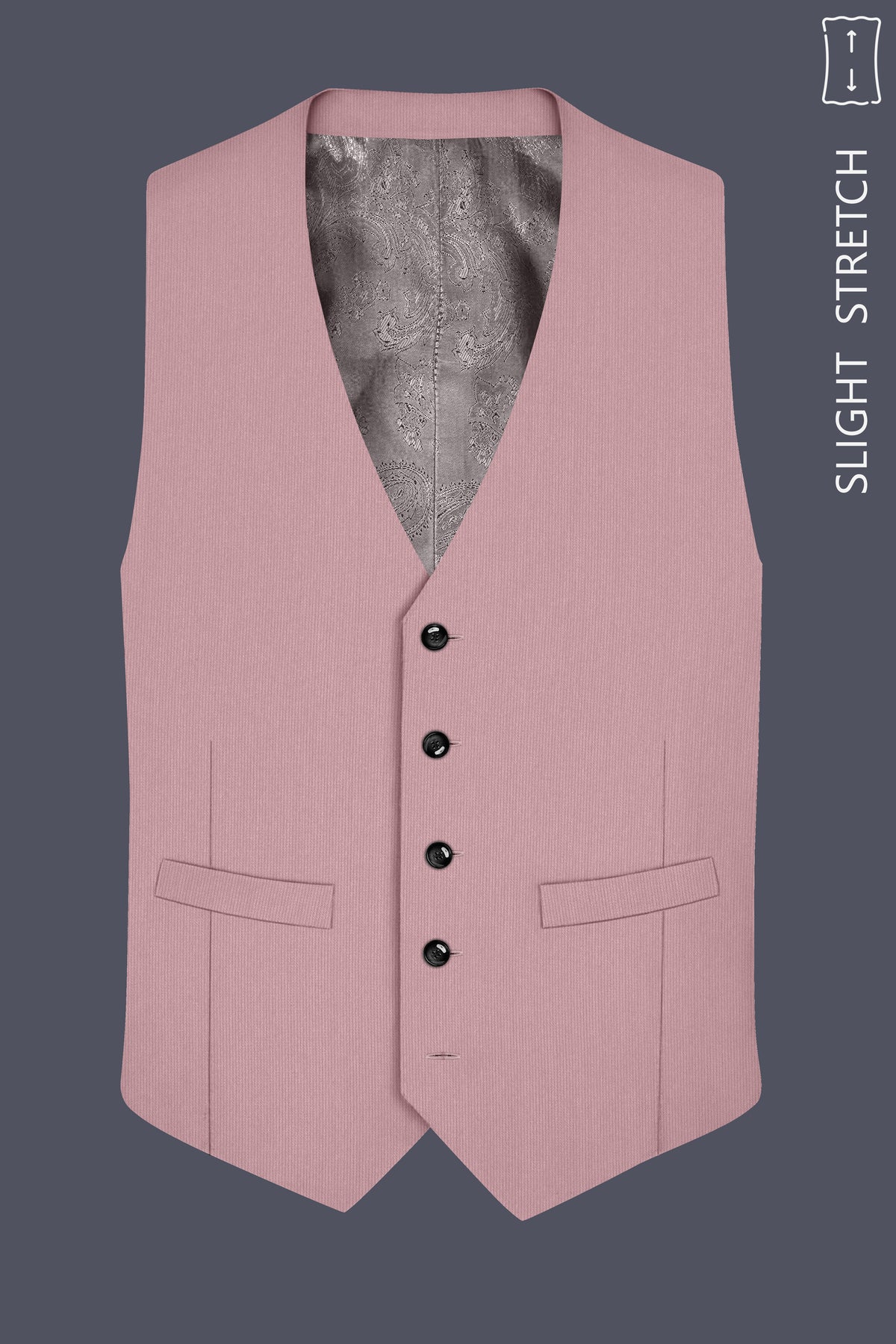 Isadora-Careys Pink Diamond Textured Wool Rich Slight Stretch Waistcoat