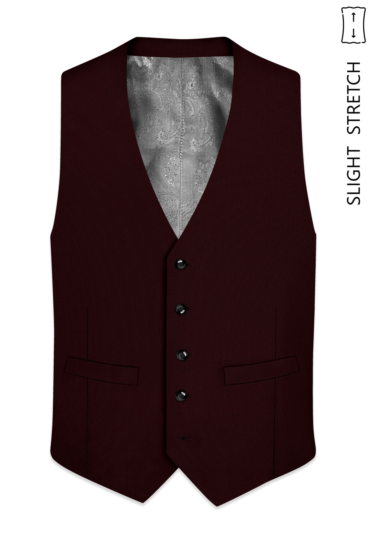 Ardent-Creole Maroon Diamond Textured Wool Rich Slight Stretch Waistcoat
