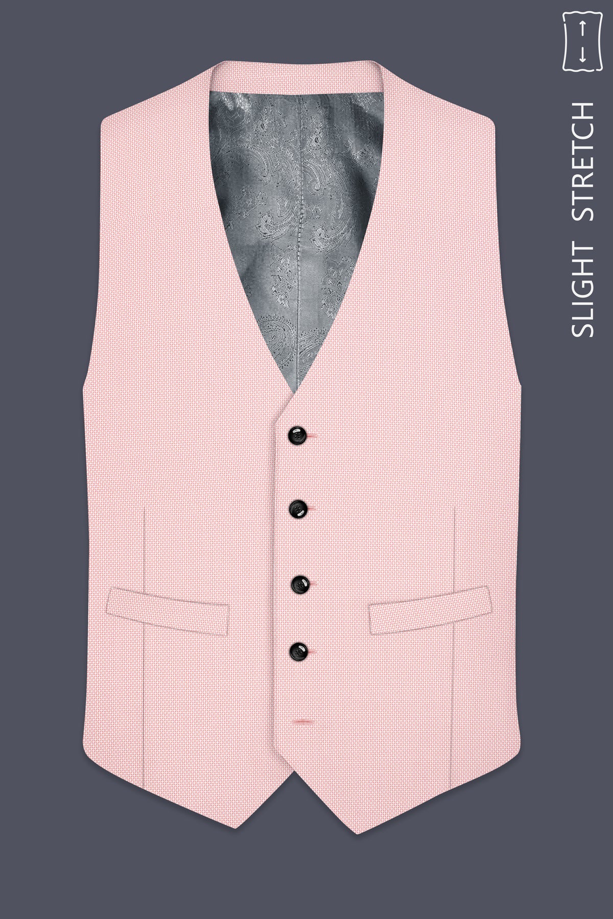 Blush-Cosmos Pink Diamond Textured Wool Rich Slight Stretch Waistcoat