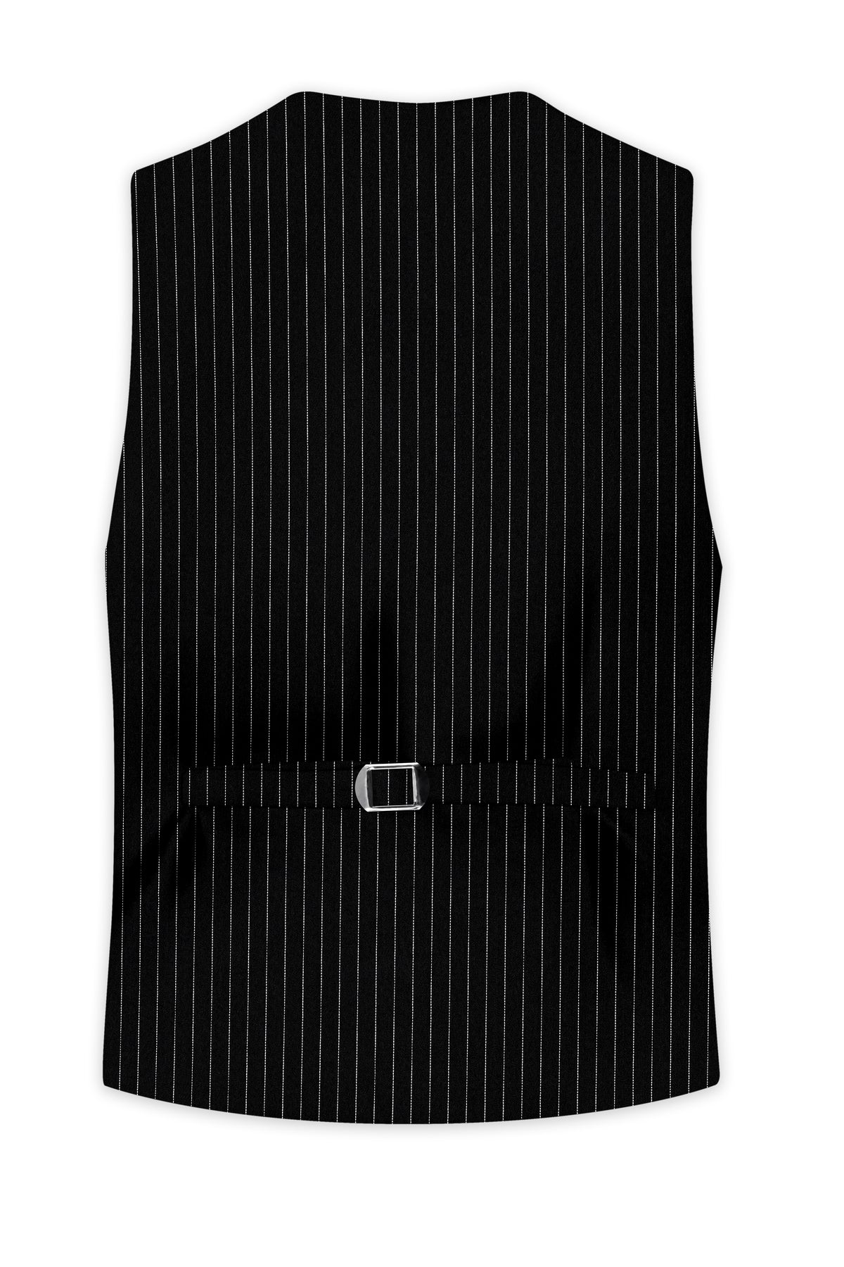 Noble-Jade Black Chalk Striped Wool Rich Wrinkle-Free Fluid Drape Fabric Waistcoat