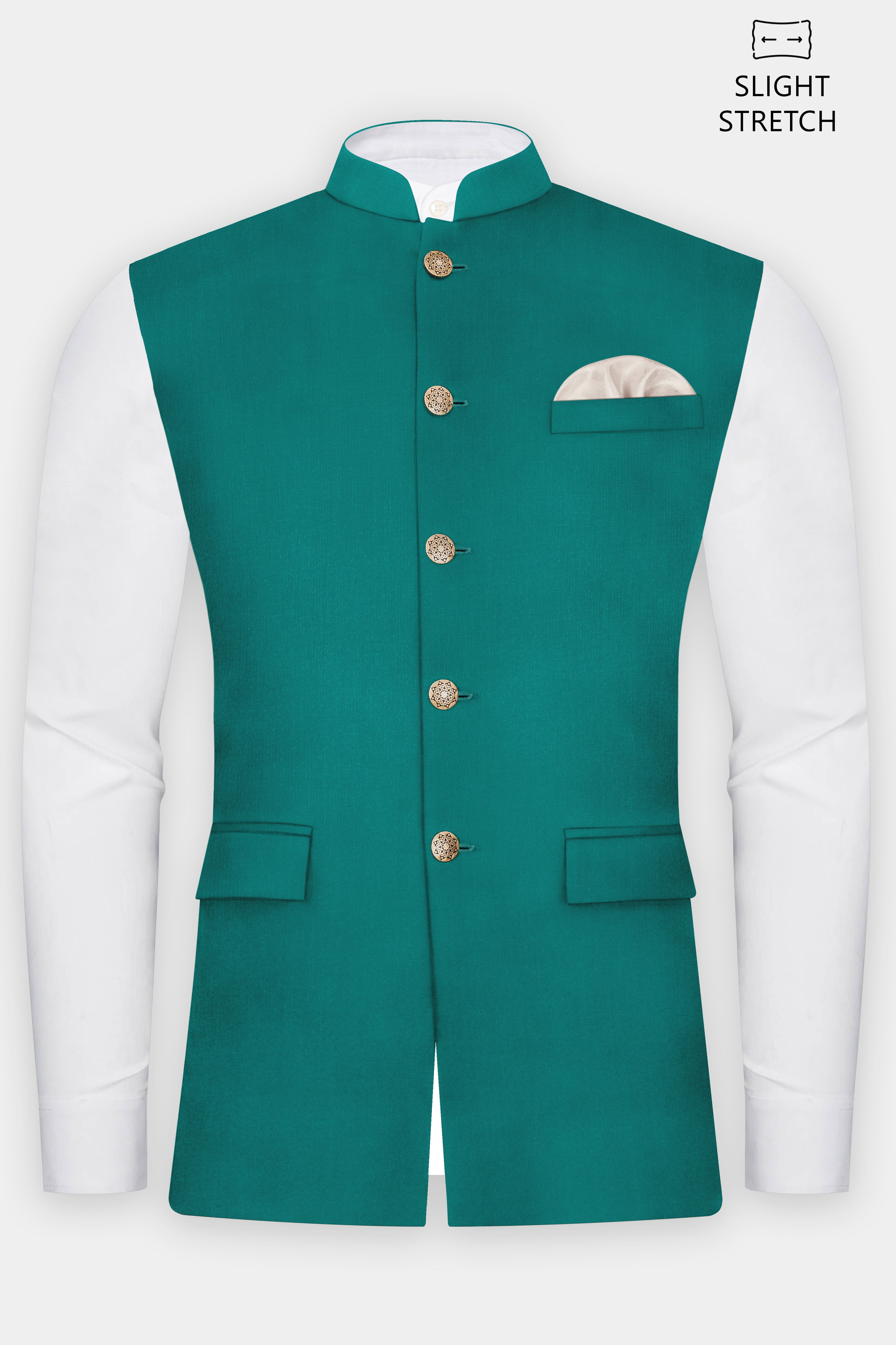 Verdant Classic-Surfie Green Solid Wool Rich Slight Stretch Nehru Jacket