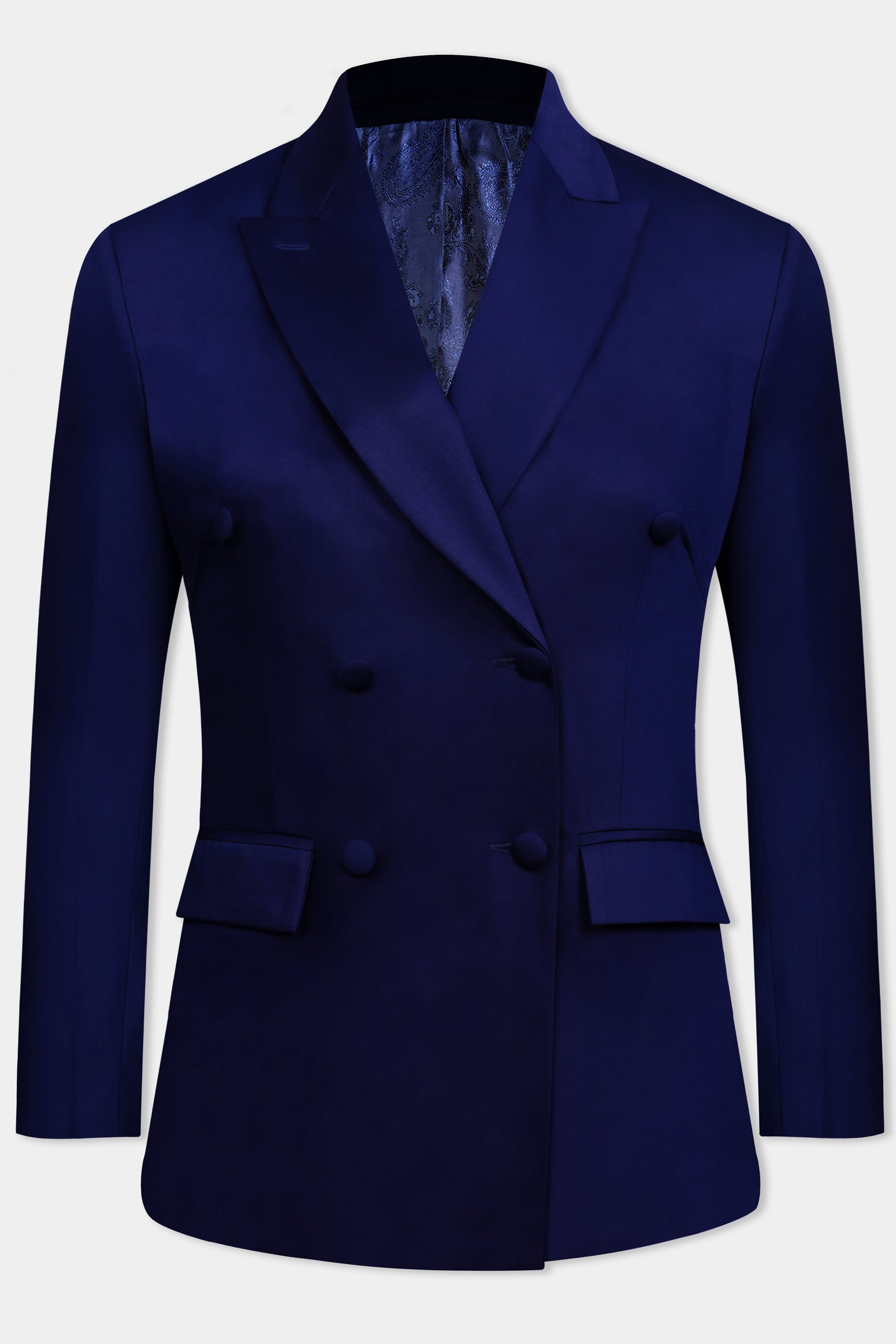 Space Blue Subtle Sheen Double Breasted Women's Blazer