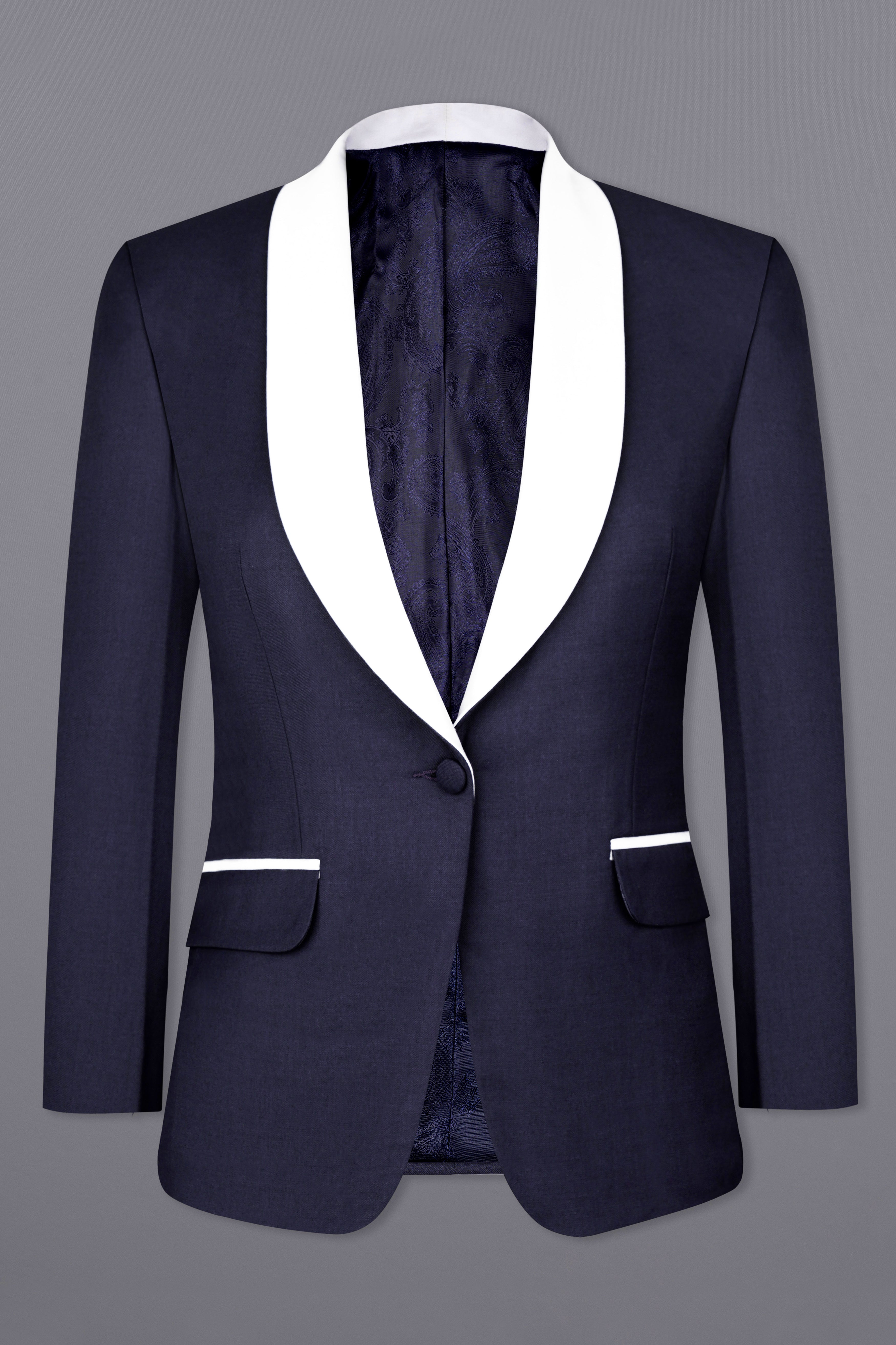 Charade Blue Subtle Sheen with White Lapel Single Breasted Women's Blazer