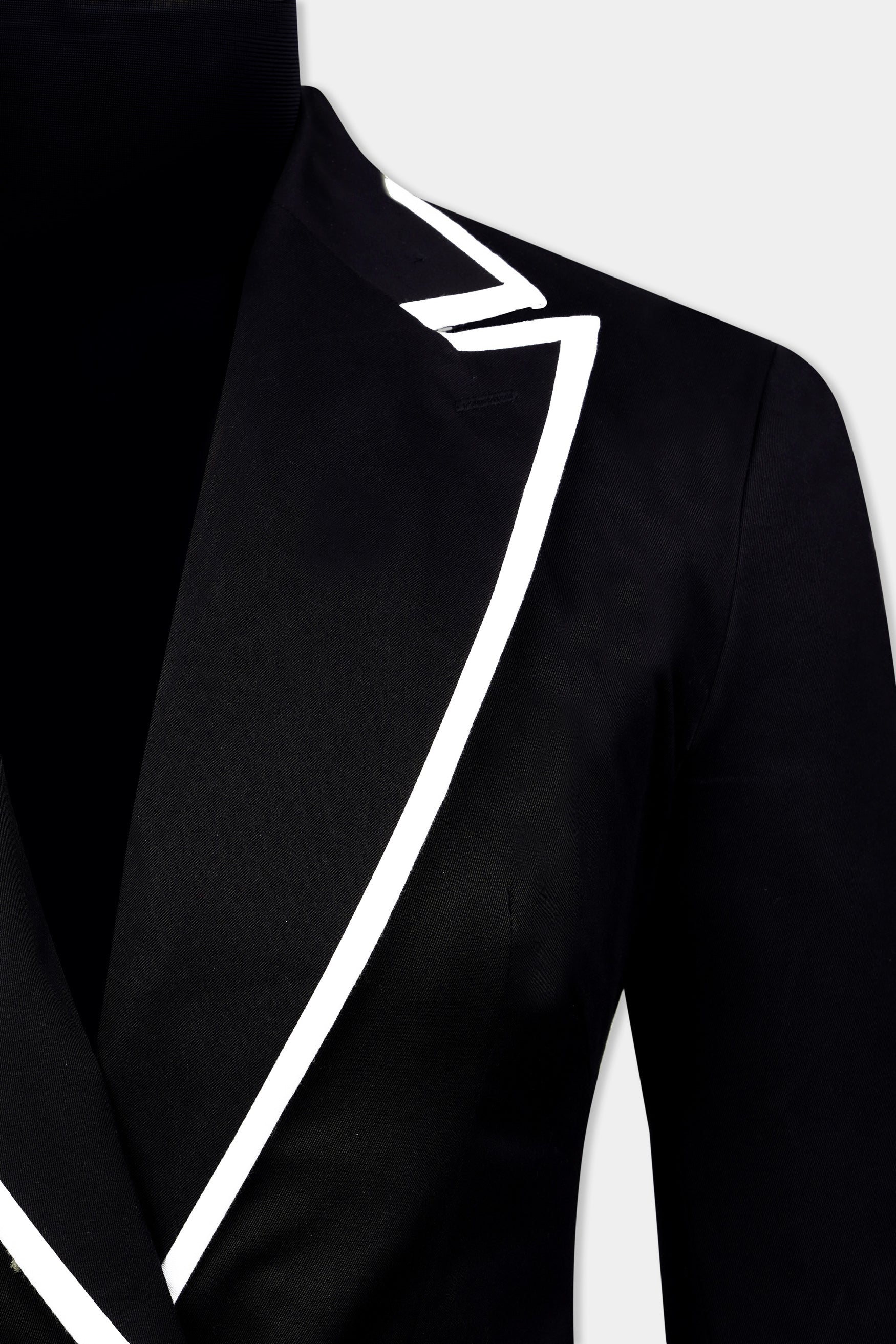 Jade Black With White Piping Work Wool Rich Double Breasted Women’s Designer Blazer