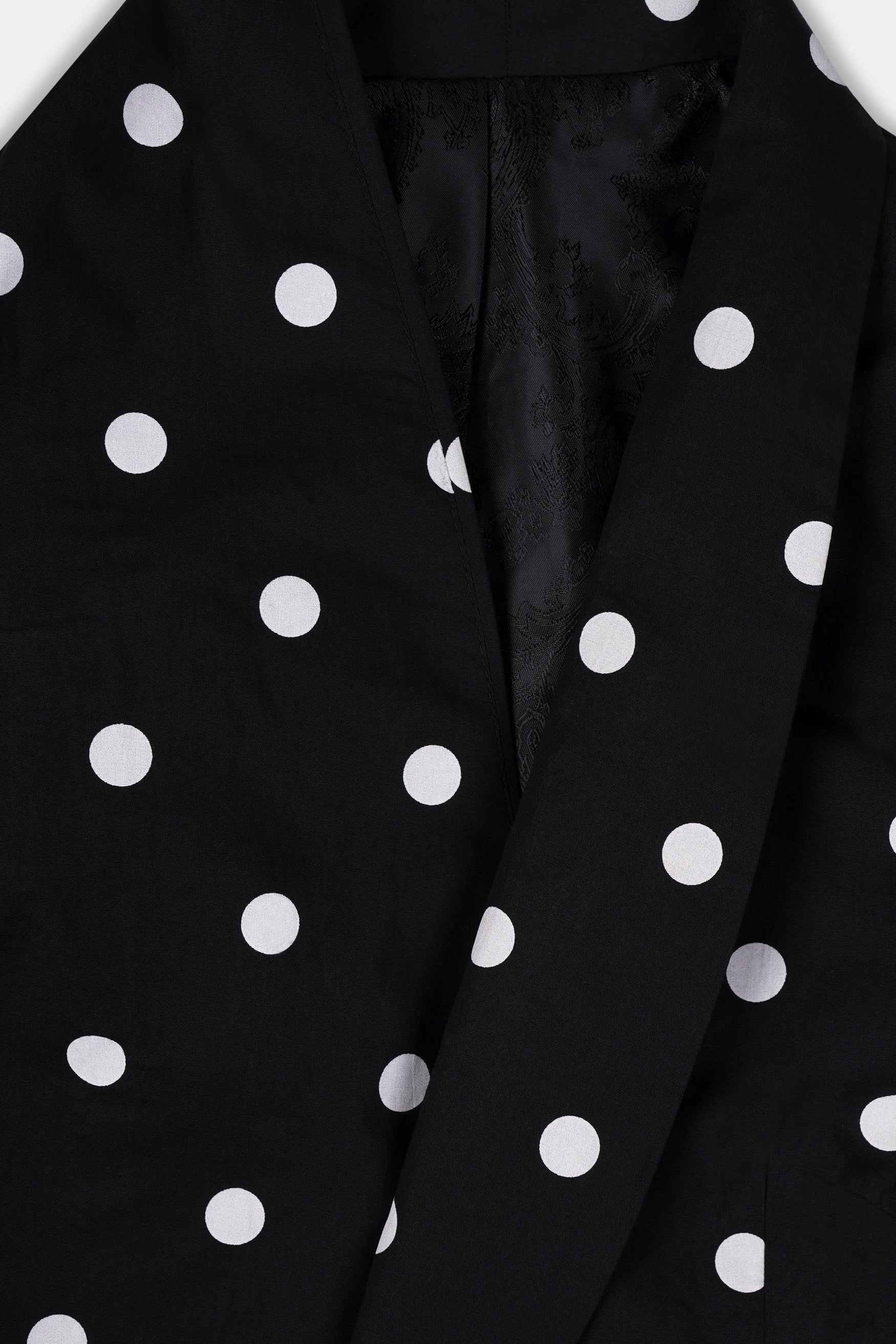 Jade Black and Bright White Polka Dots Premium Cotton Women’s Tuxedo Blazer