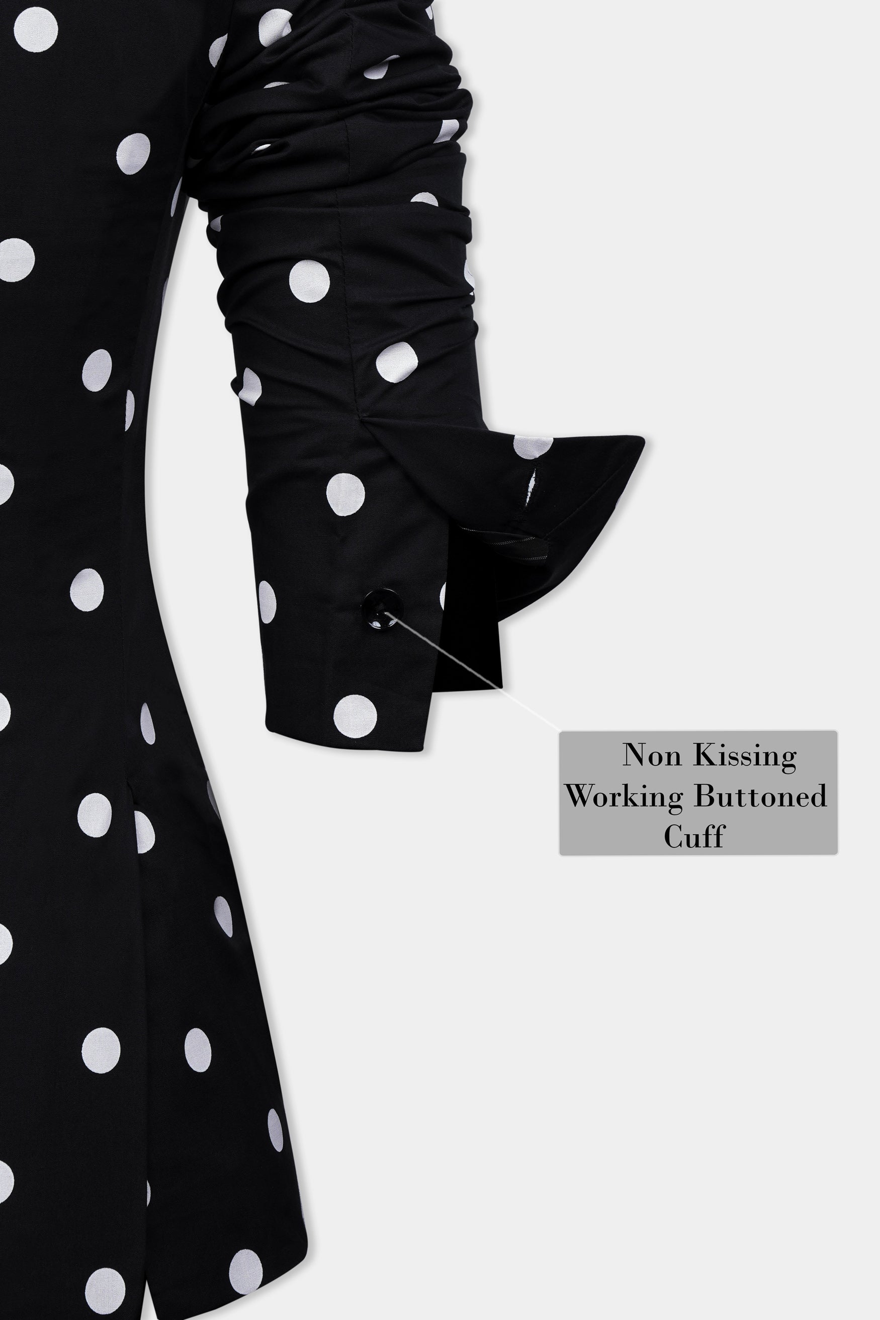 Jade Black and Bright White Polka Dots Premium Cotton Women’s Tuxedo Blazer