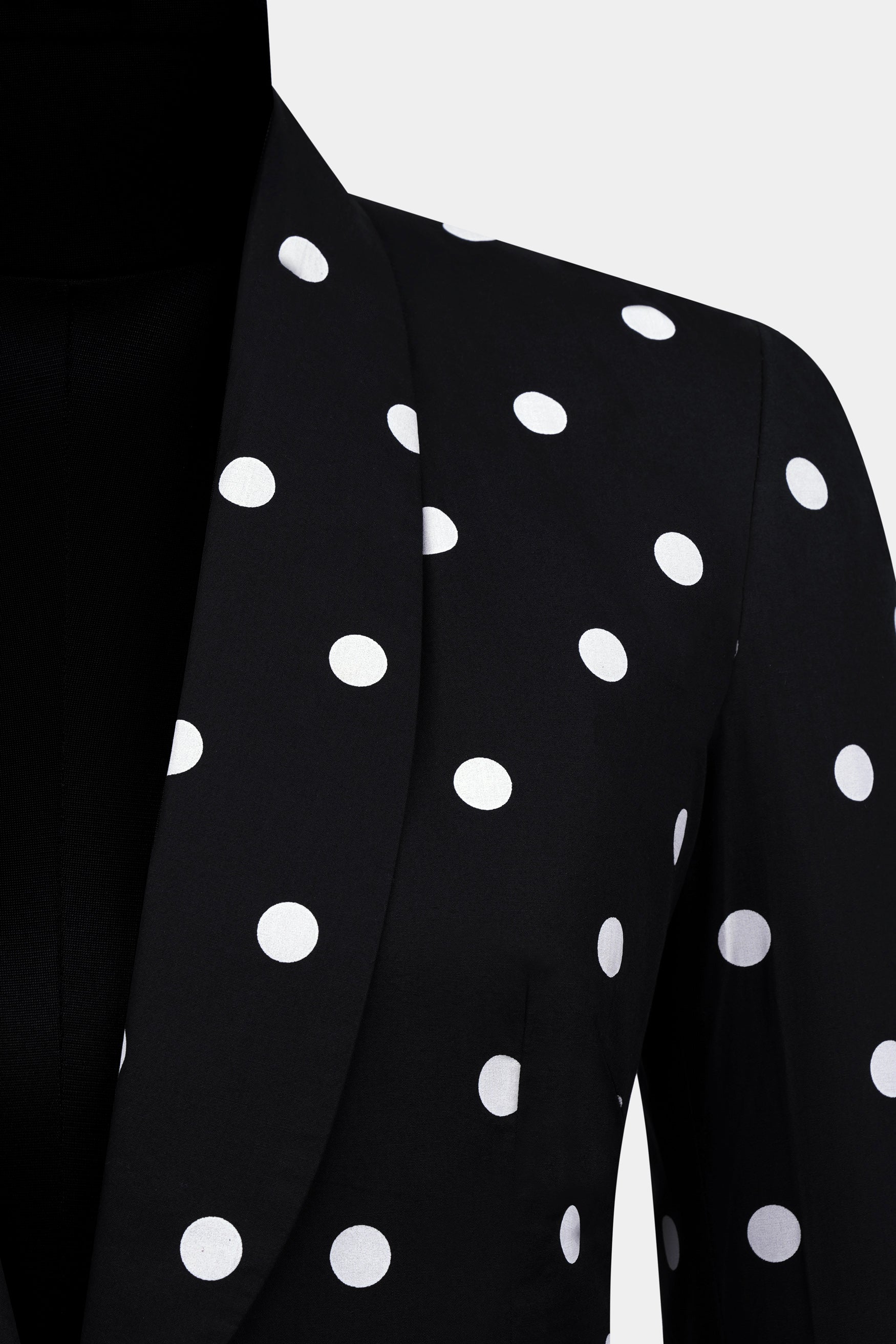 Jade Black and Bright White Polka Dots Premium Cotton Women’s Tuxedo Blazer