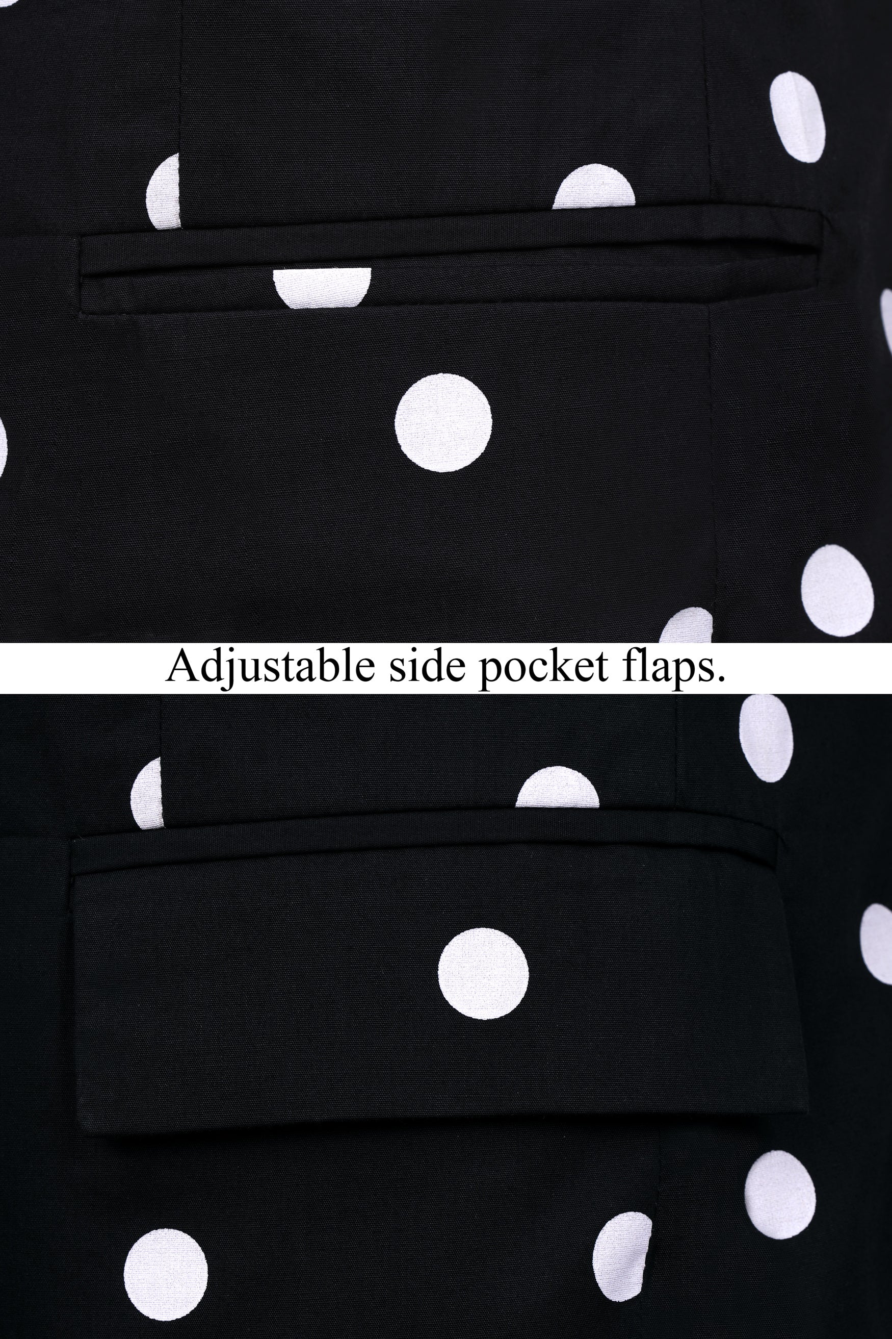 Jade Black and Bright White Polka Dots Premium Cotton Women’s Tuxedo Blazer