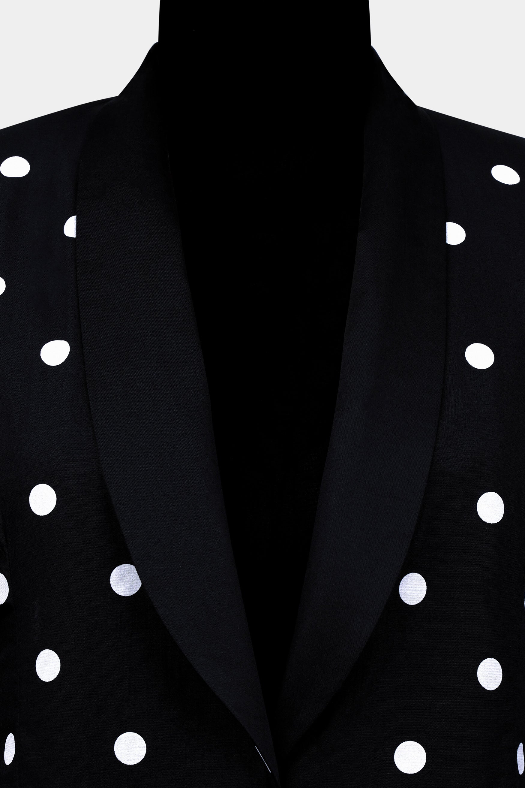 Jade Black and White Polka Dots Premium Cotton Women’s Tuxedo Blazer
