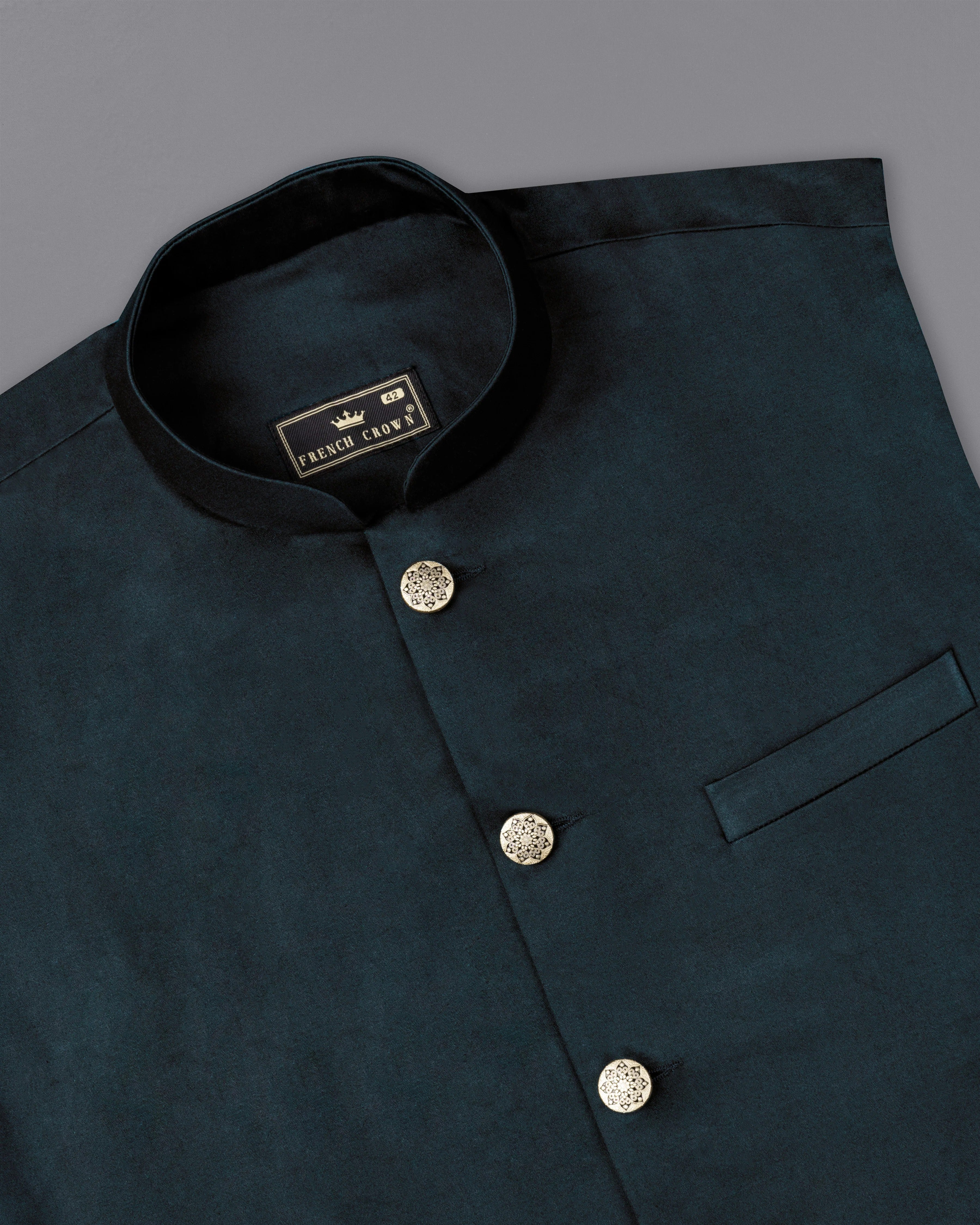 Timber Sea Green Solid Stretchable Premium Cotton Traveler Nehru Jacket