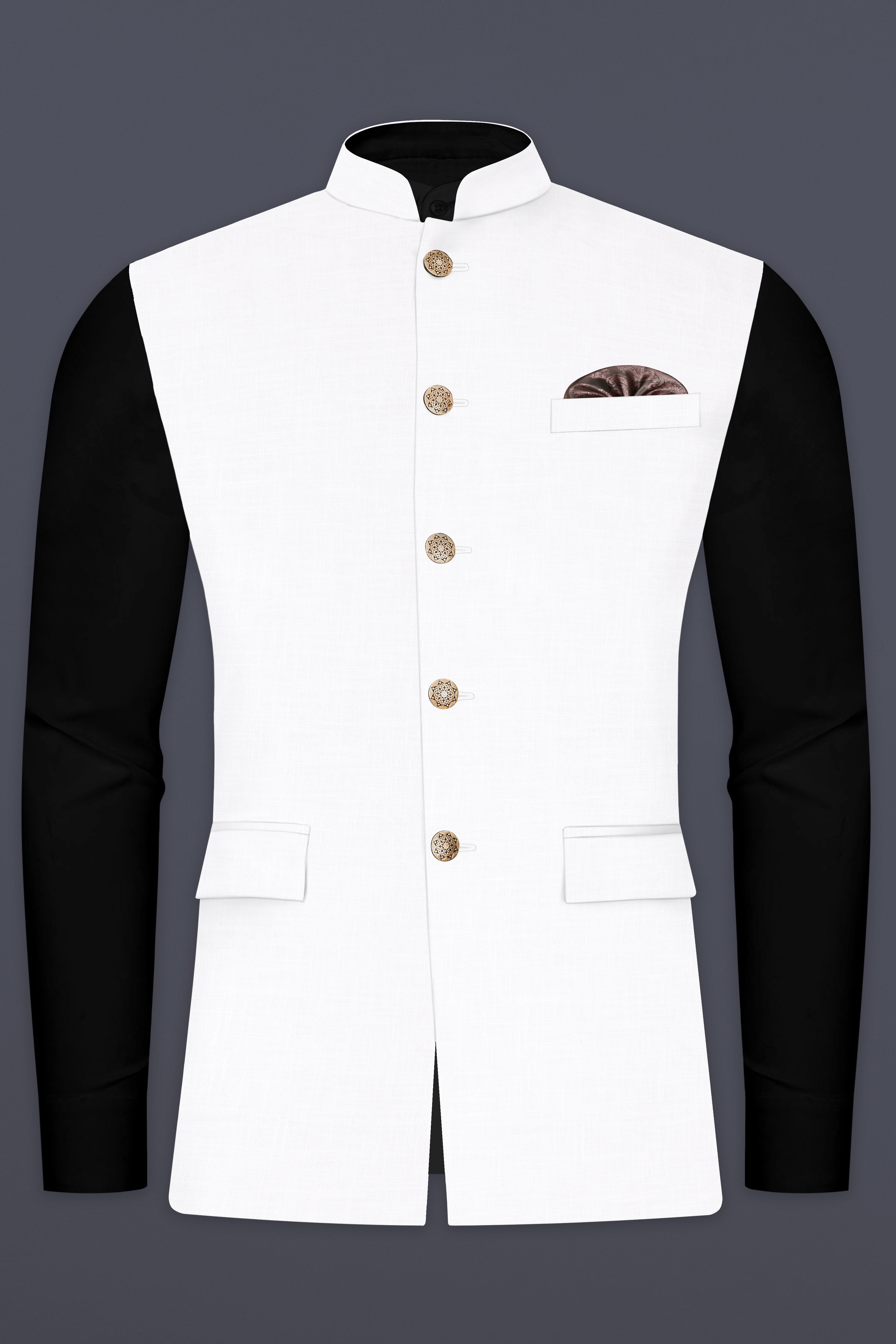 Bright White Solid Luxurious Linen Nehru Jacket