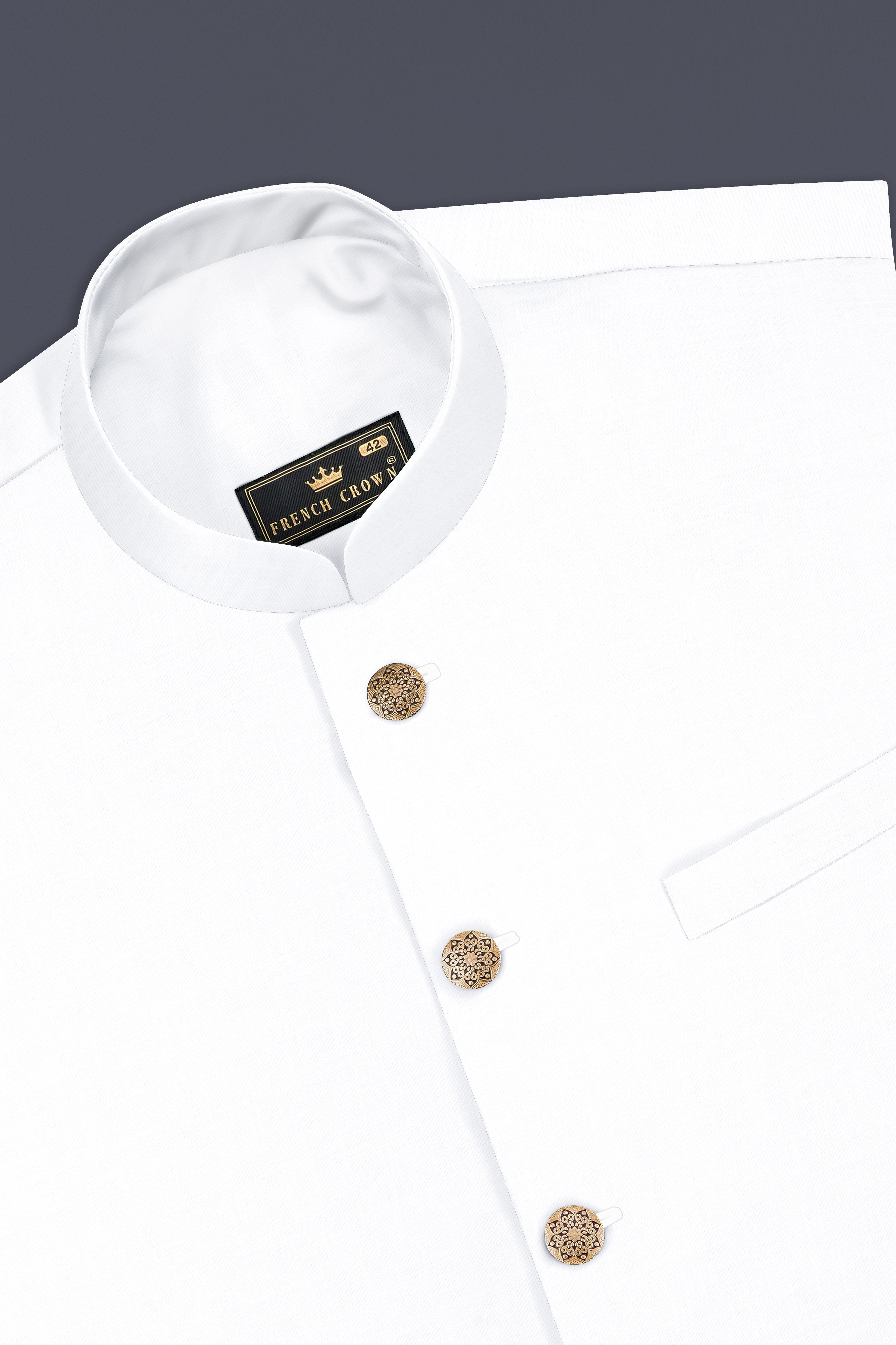 Bright White Solid Luxurious Linen Nehru Jacket