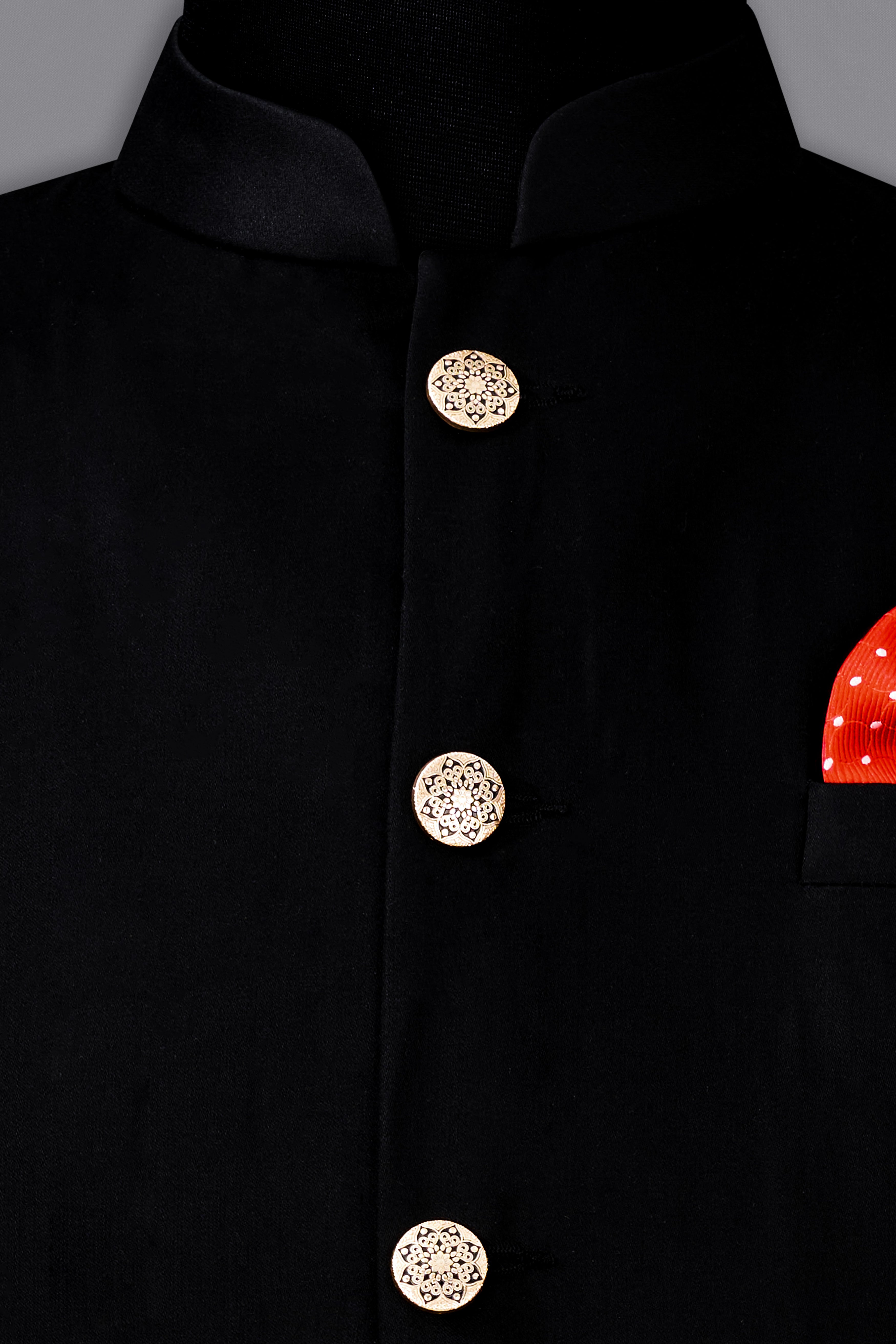 Jade Black Stretchable Subtle Sheen Wool Blend Nehru jacket