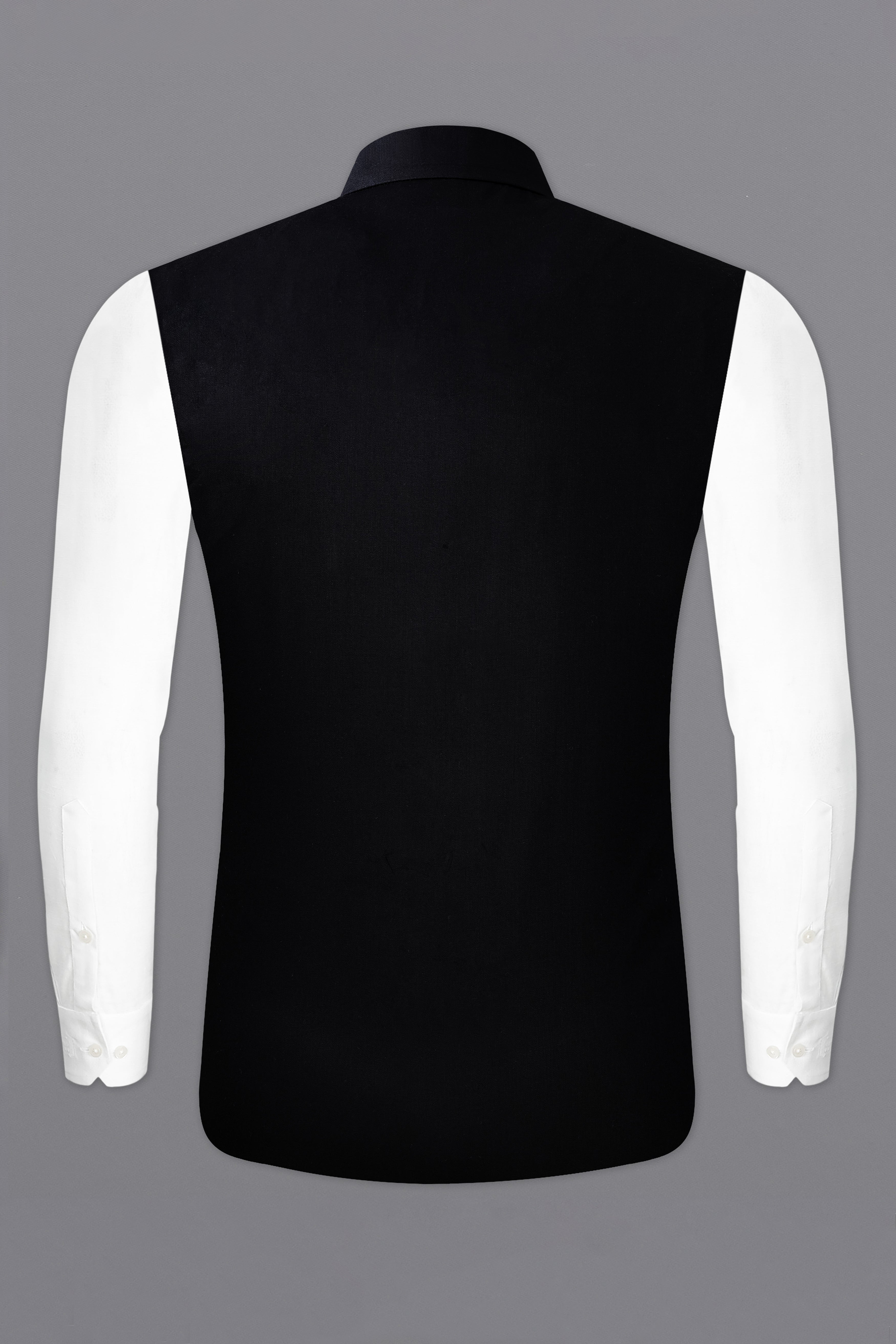 Jade Black Stretchable Subtle Sheen Wool Blend Nehru jacket