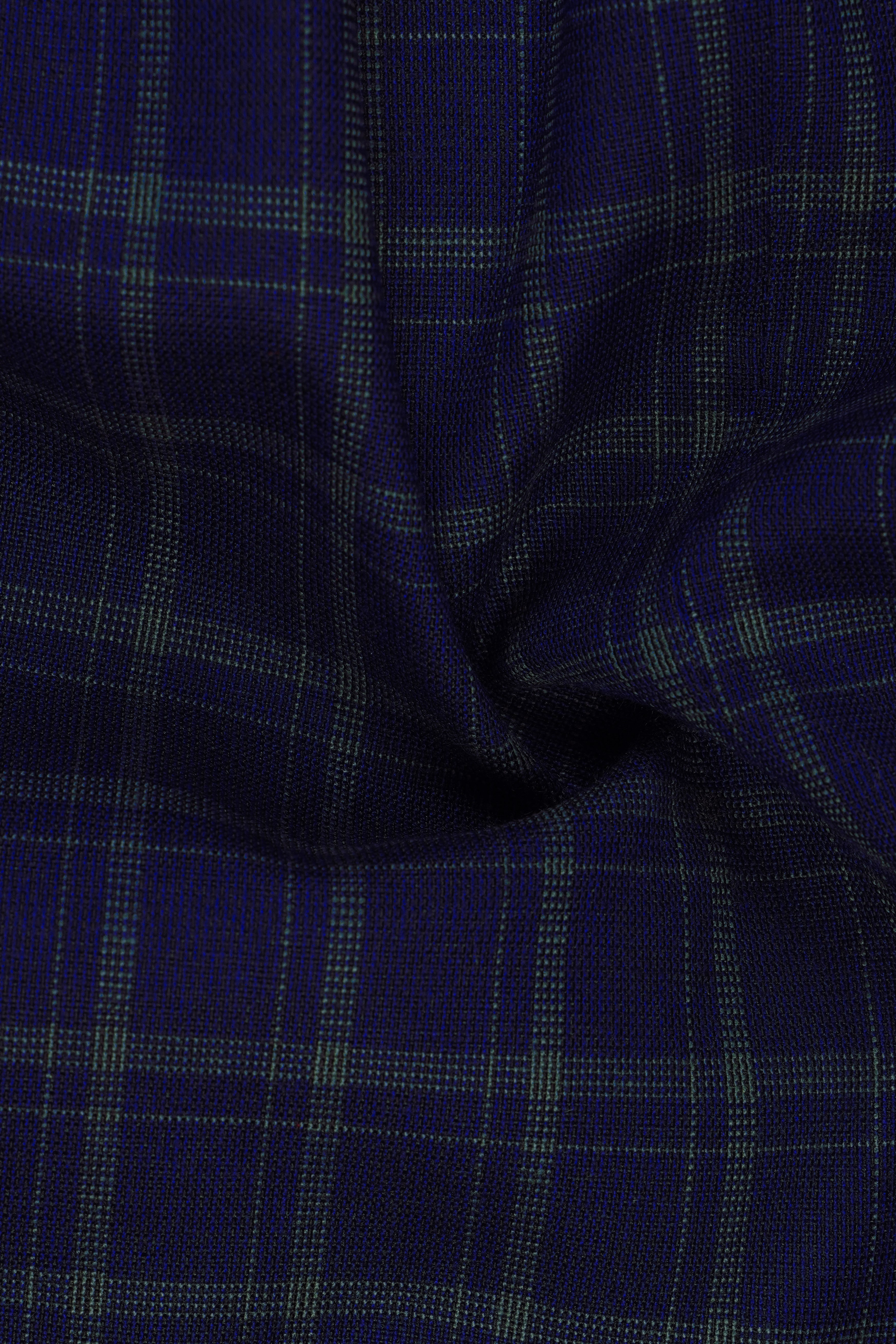 Mulled Wine Blue With Casper Gray Checkered Nehru Jacket