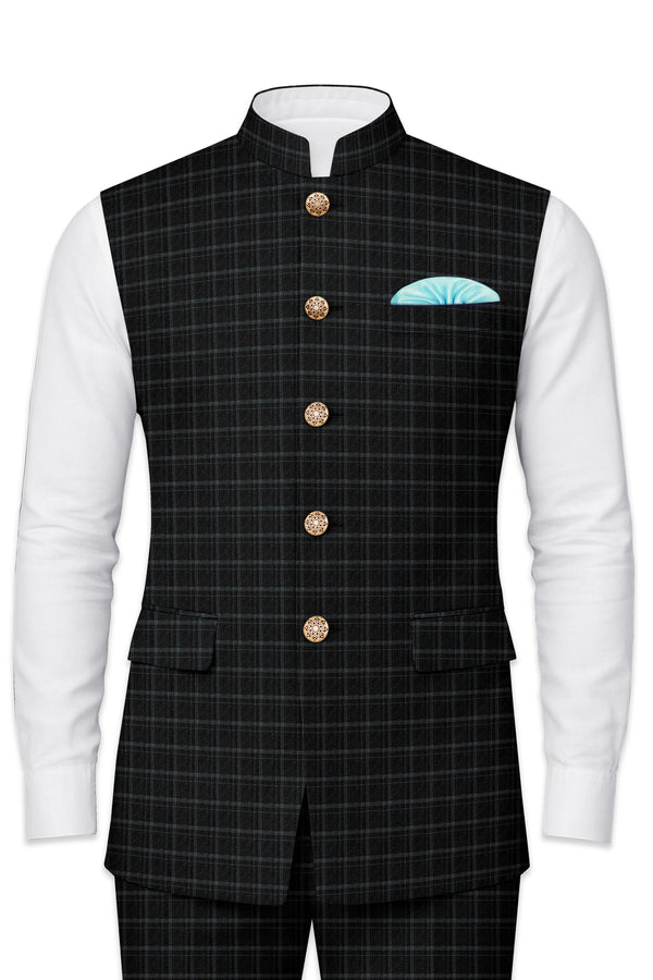Cape God Gray Checkered Nehru Jacket