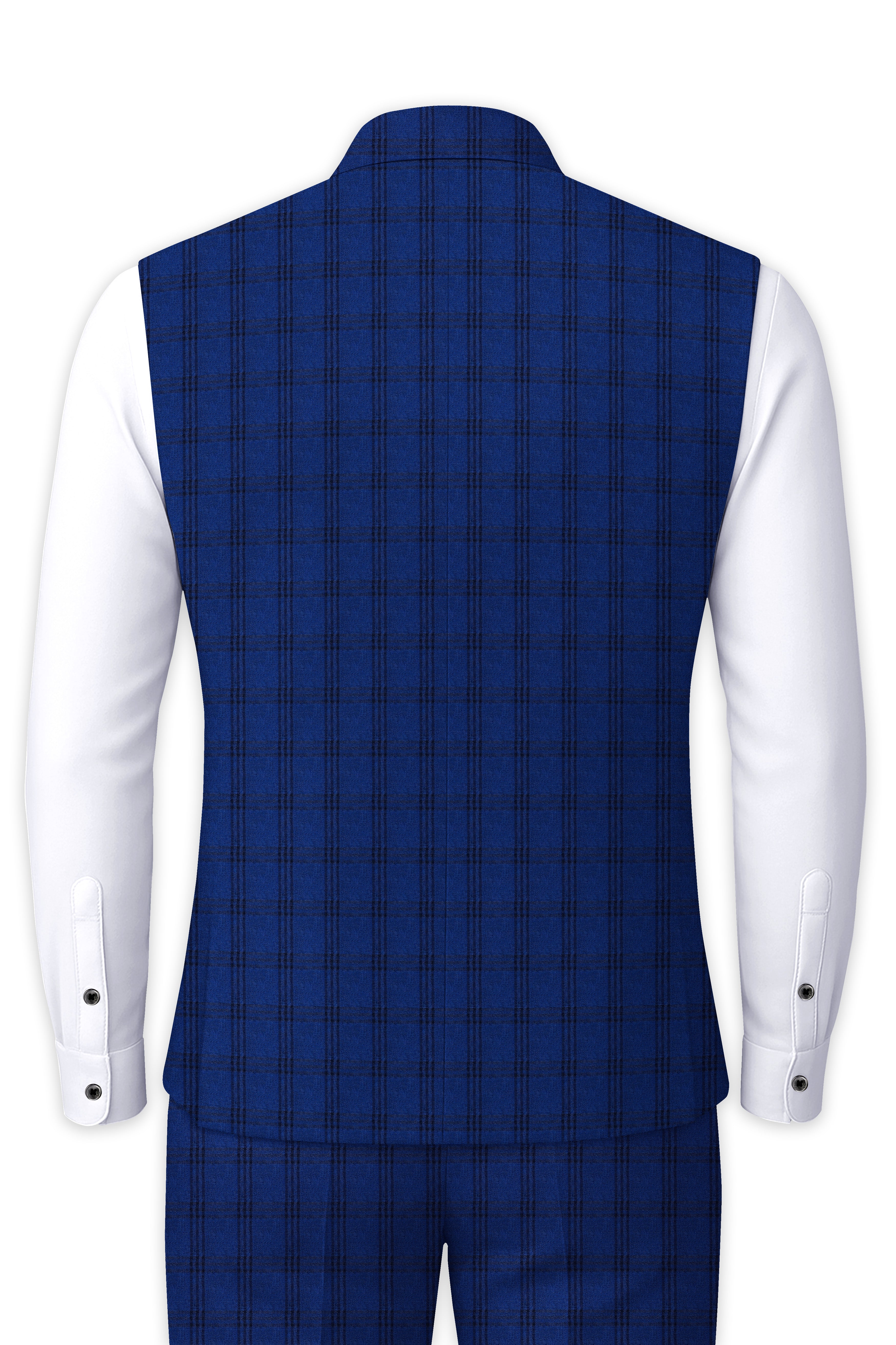 Cloud Burst Blue With Black Plaid Nehru Jacket