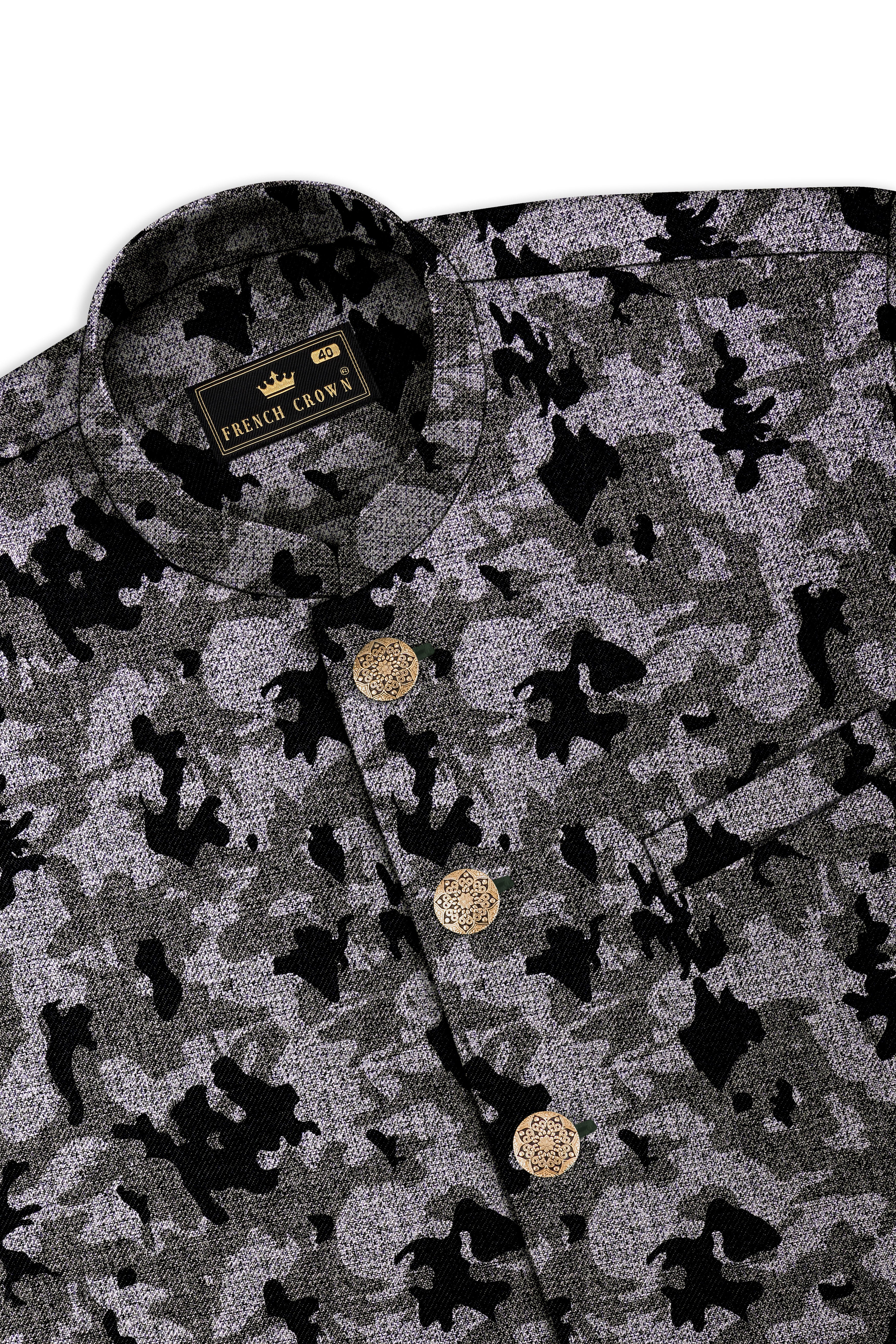 Merlin Green with Scorpion Gray Chintz Printed Bandhgala Nehru Jacket