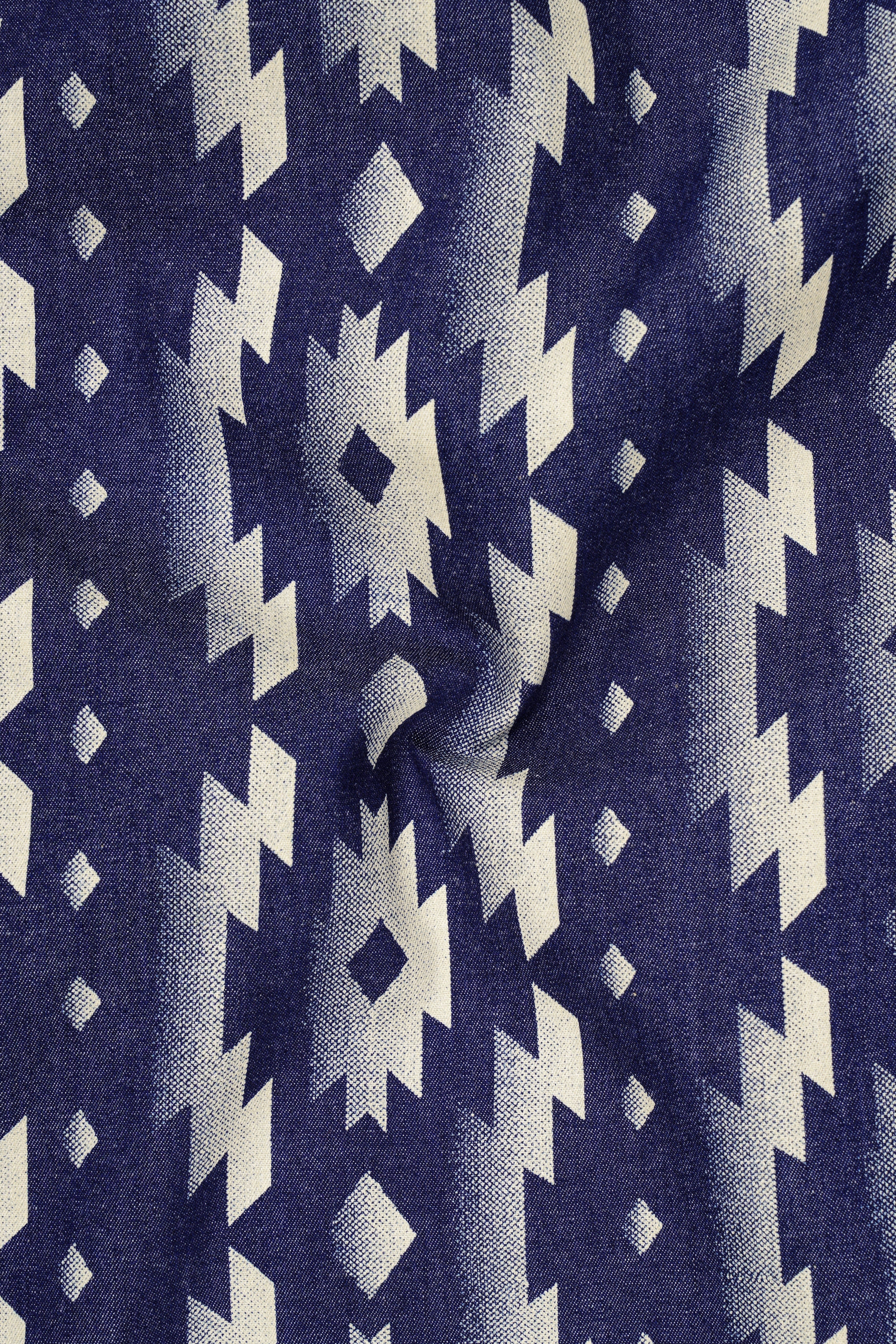 Gunmetal Blue with Nobel Cream Iktat Printed Premium Cotton Nehru Jacket