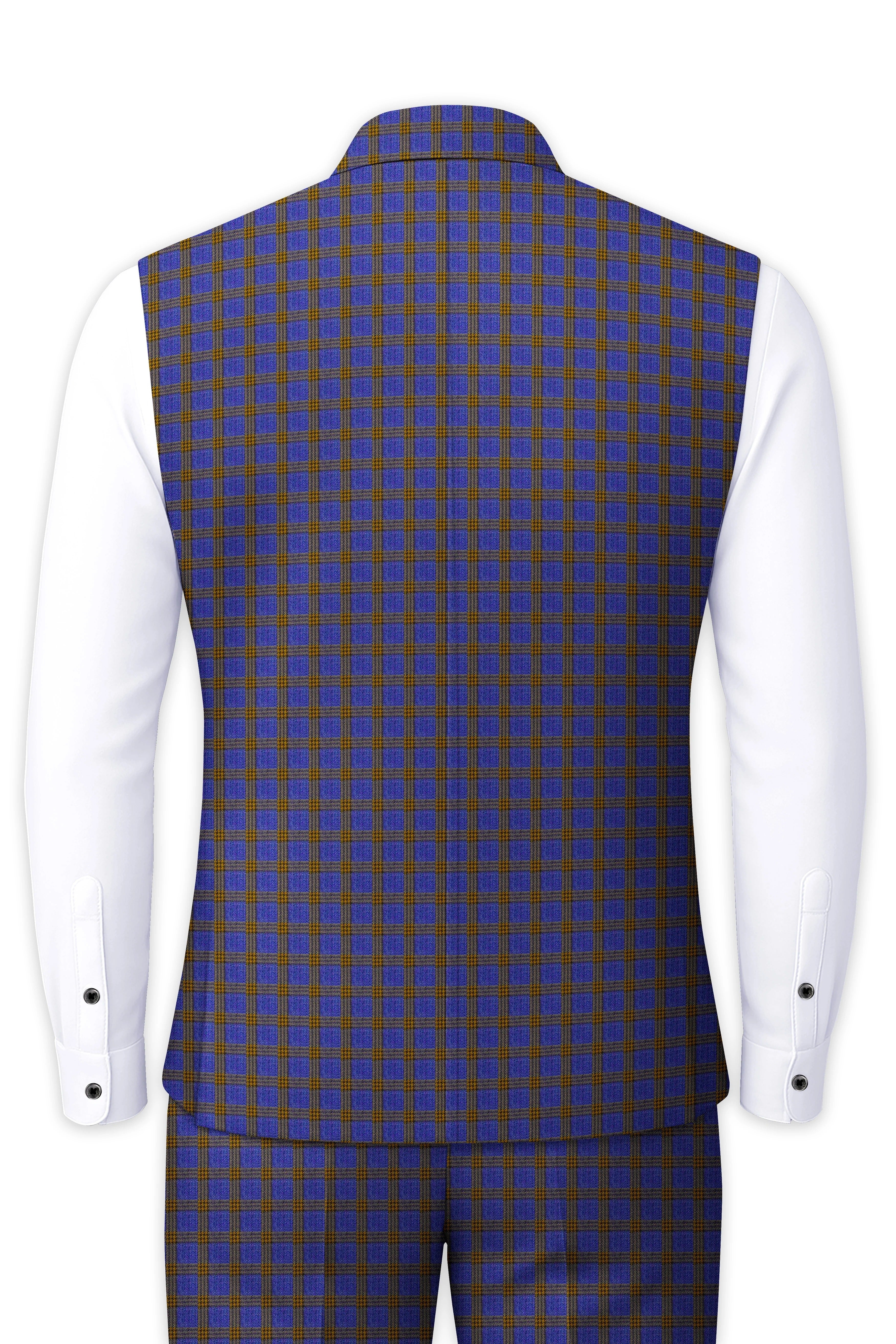 Twilight Blue with Alpine Brown Plaid Nehru Jacket