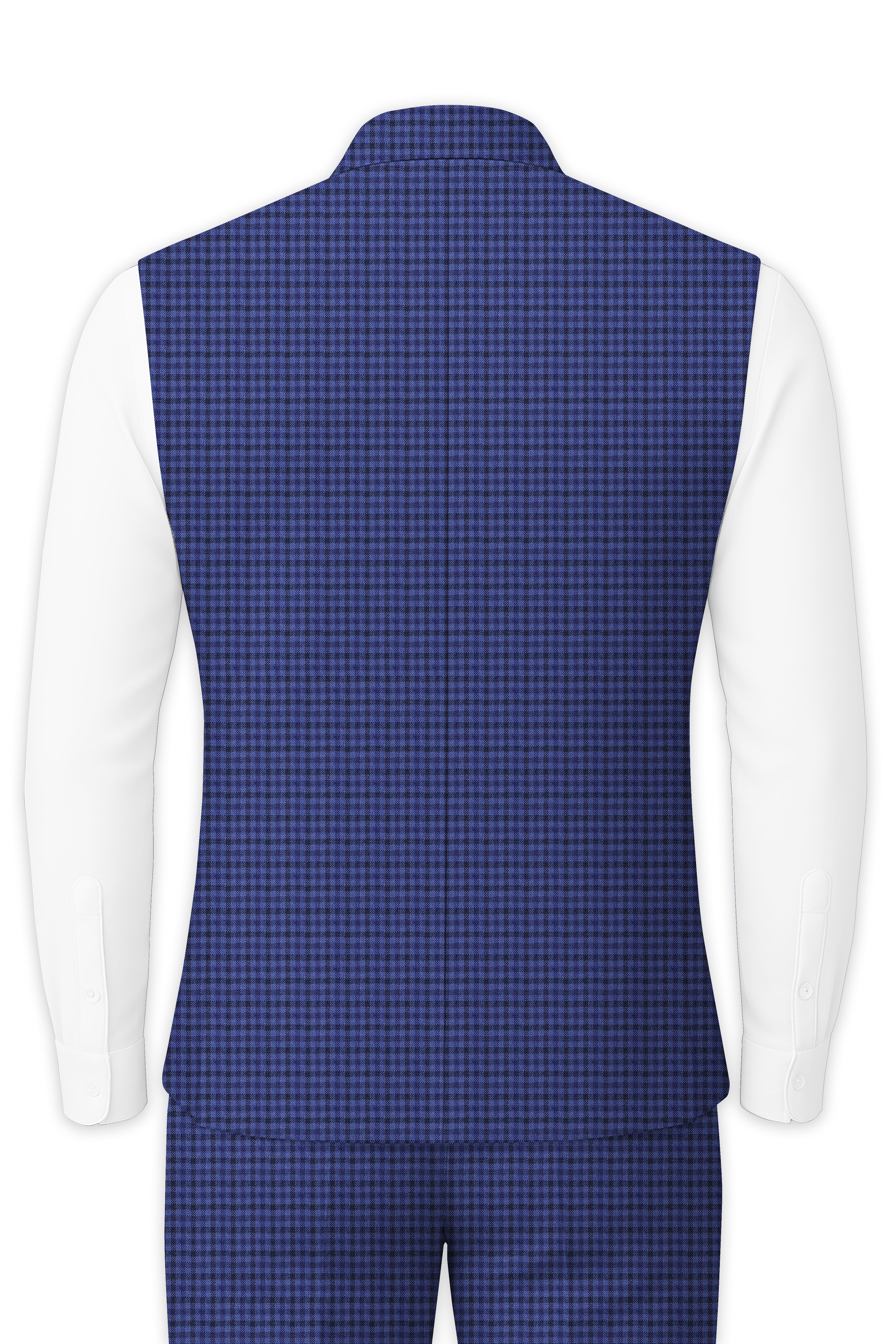 Victoria Blue Gingham Checkered Nehru Jacket