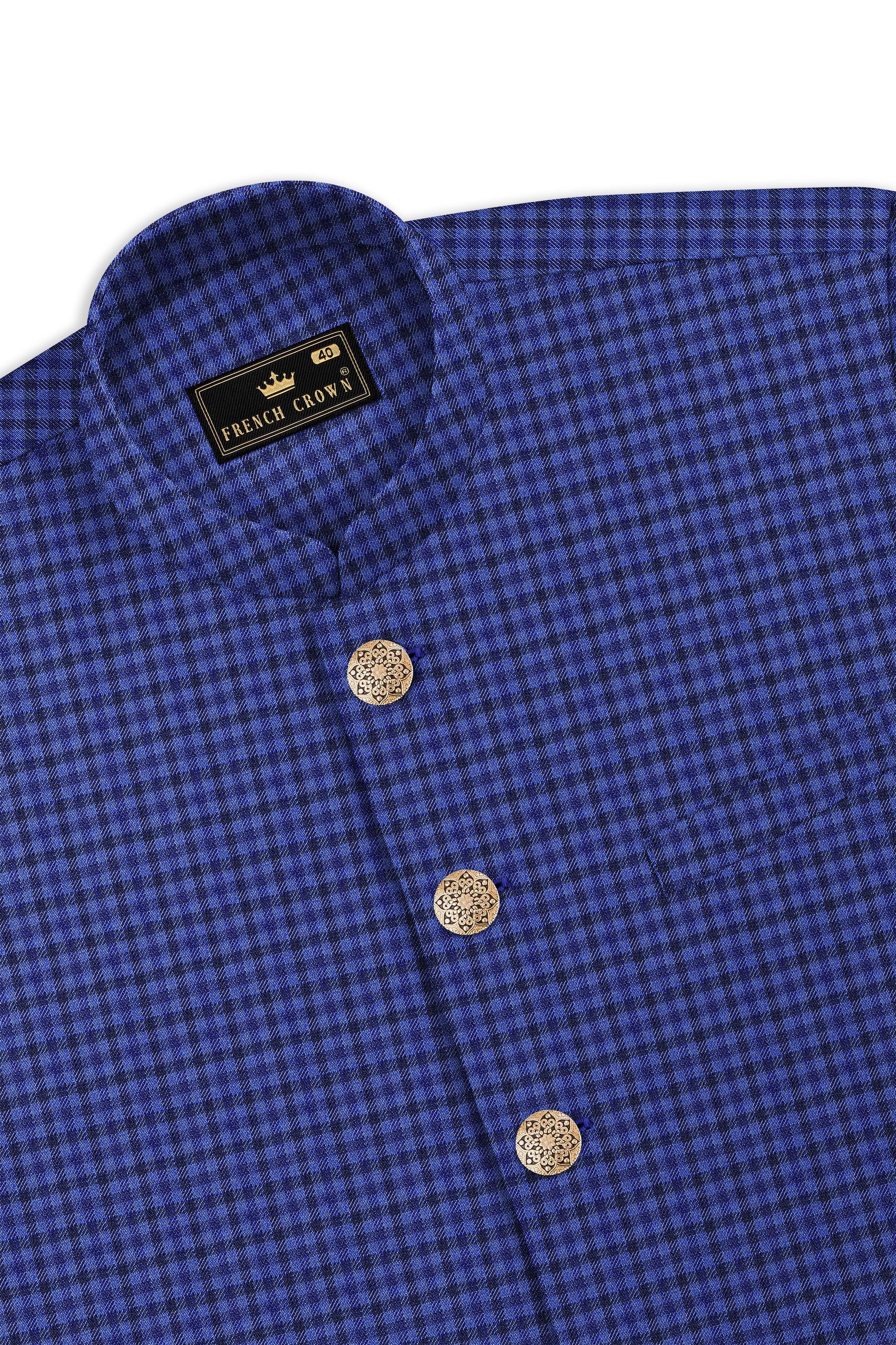 Victoria Blue Gingham Checkered Nehru Jacket