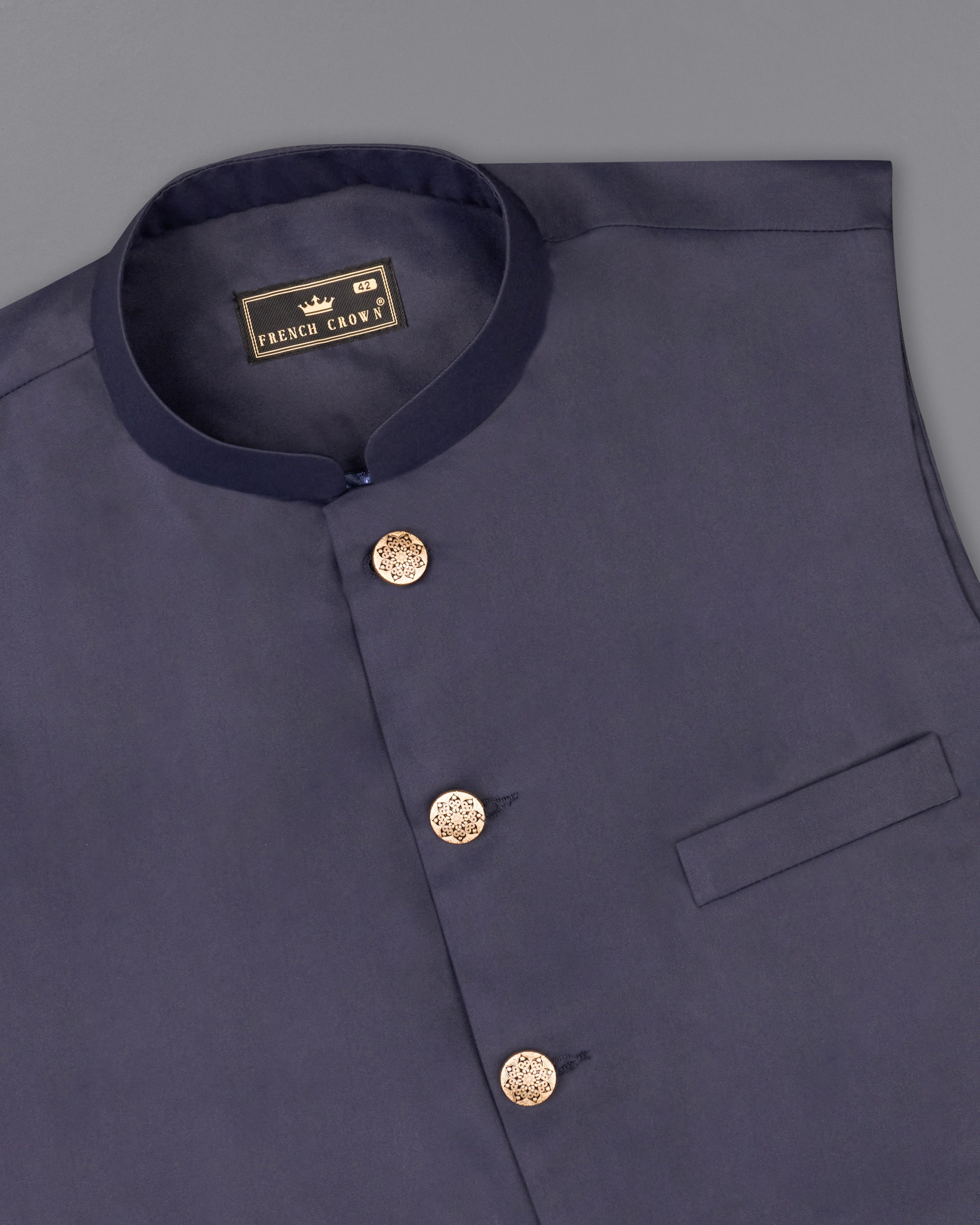 Gunmetal Blue Solid Nehru Jacket