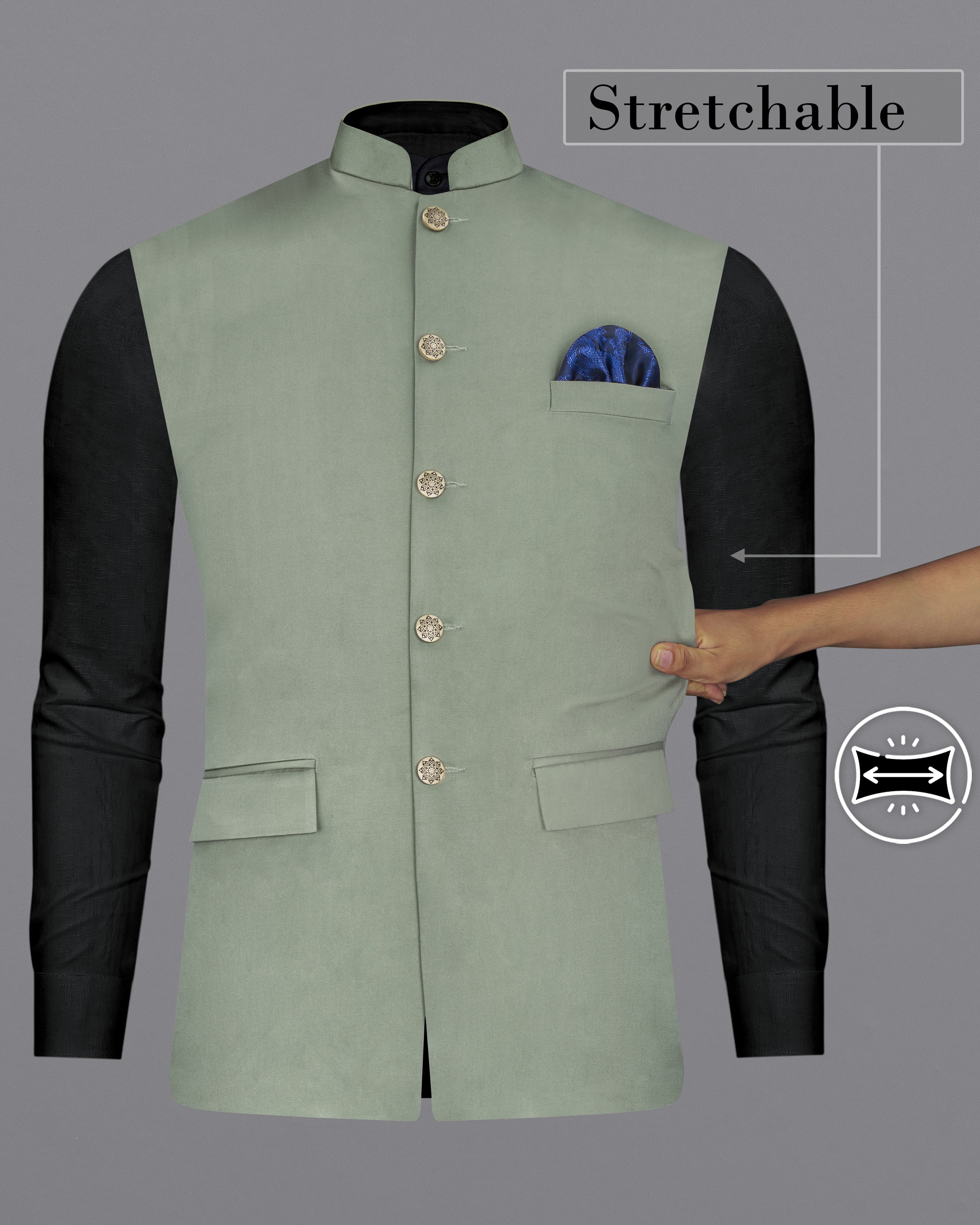 Granite Green Stretchable Premium Cotton Traveler Nehru Jacket