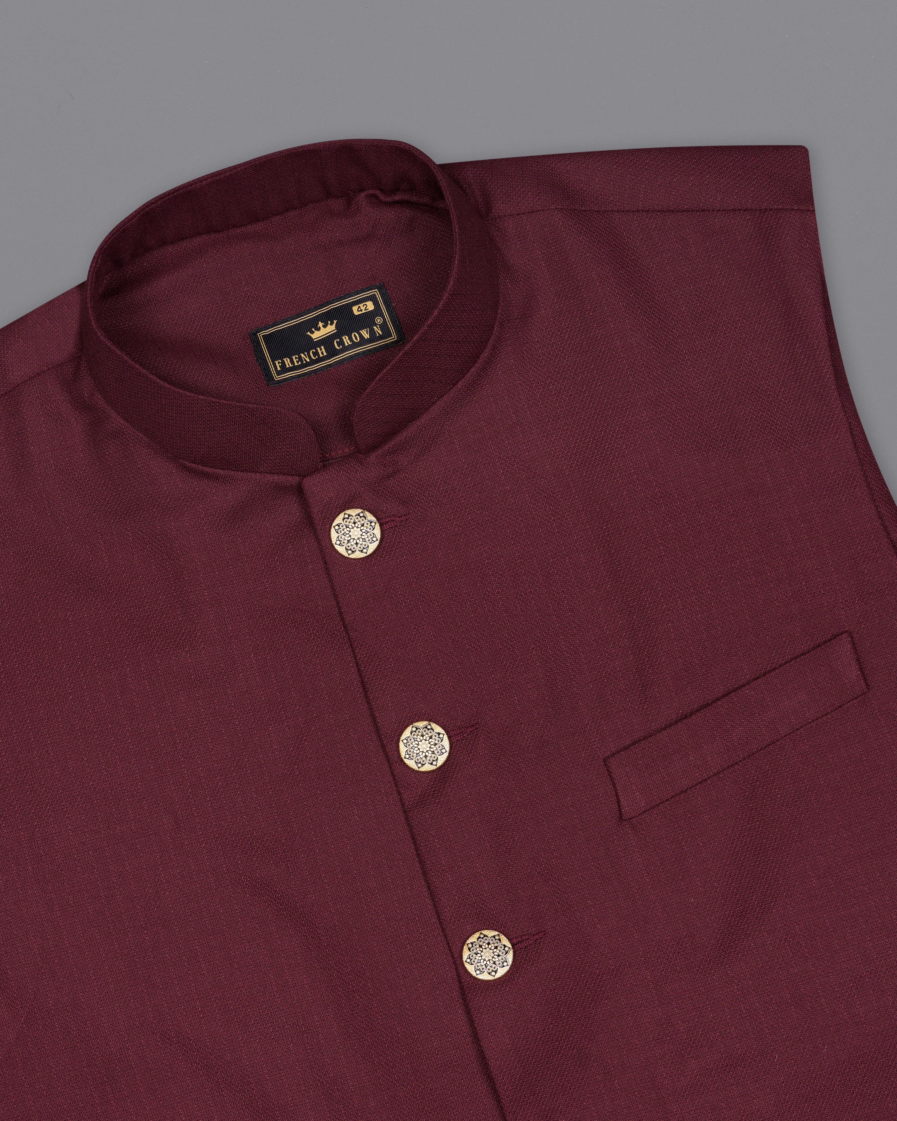 Maroon Textured Nehru Jacket