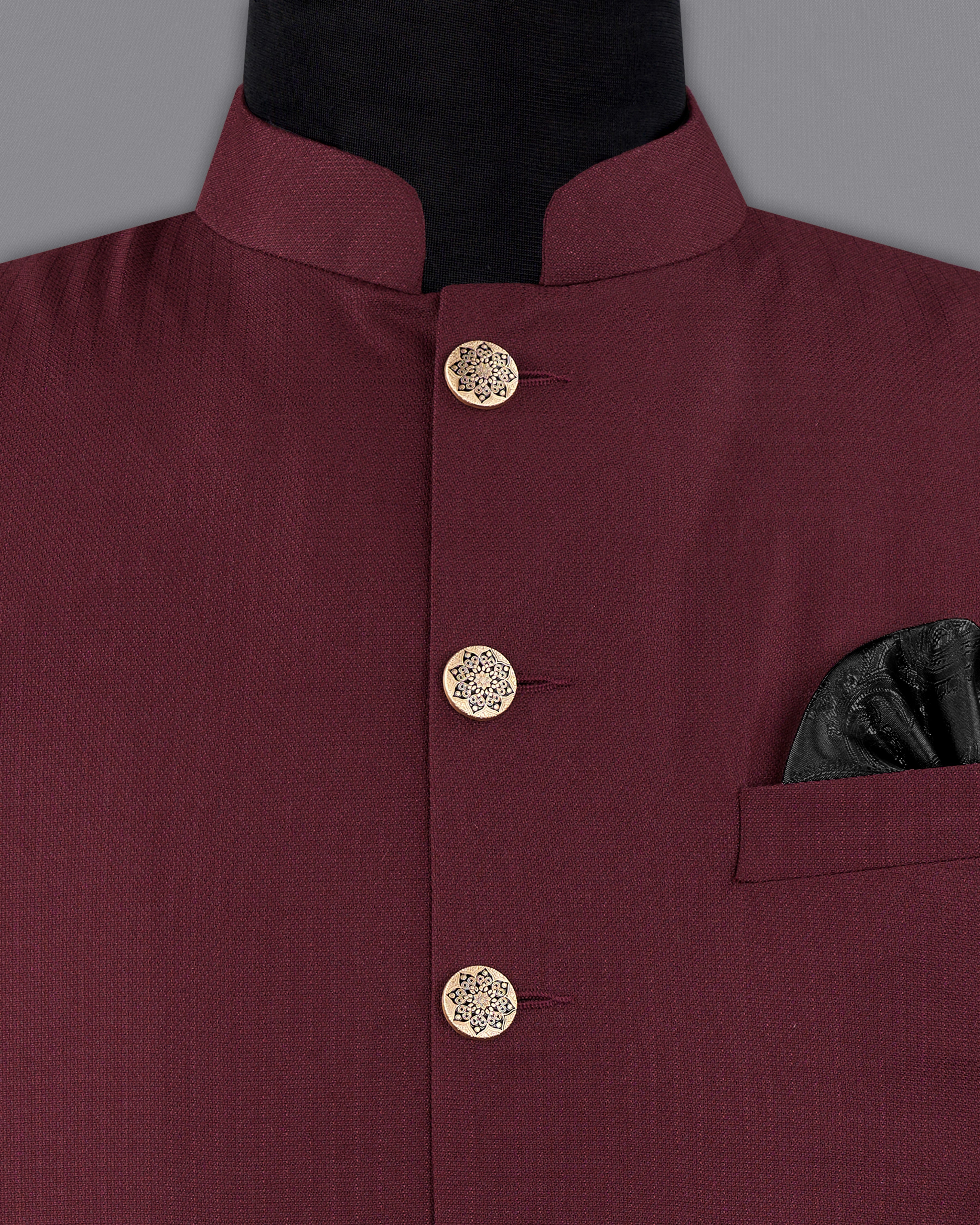 Maroon Textured Nehru Jacket