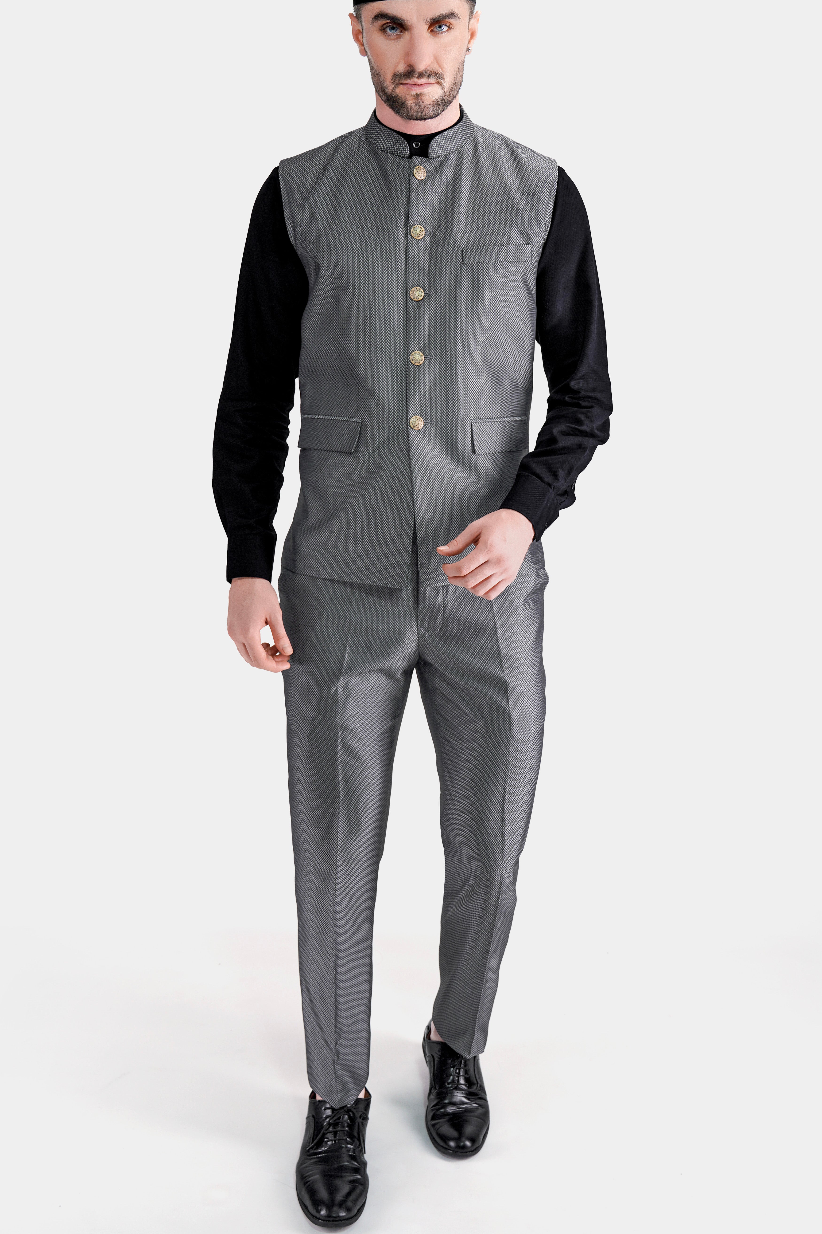 Flint with Tuatara Gray Wool Rich Nehru Jacket