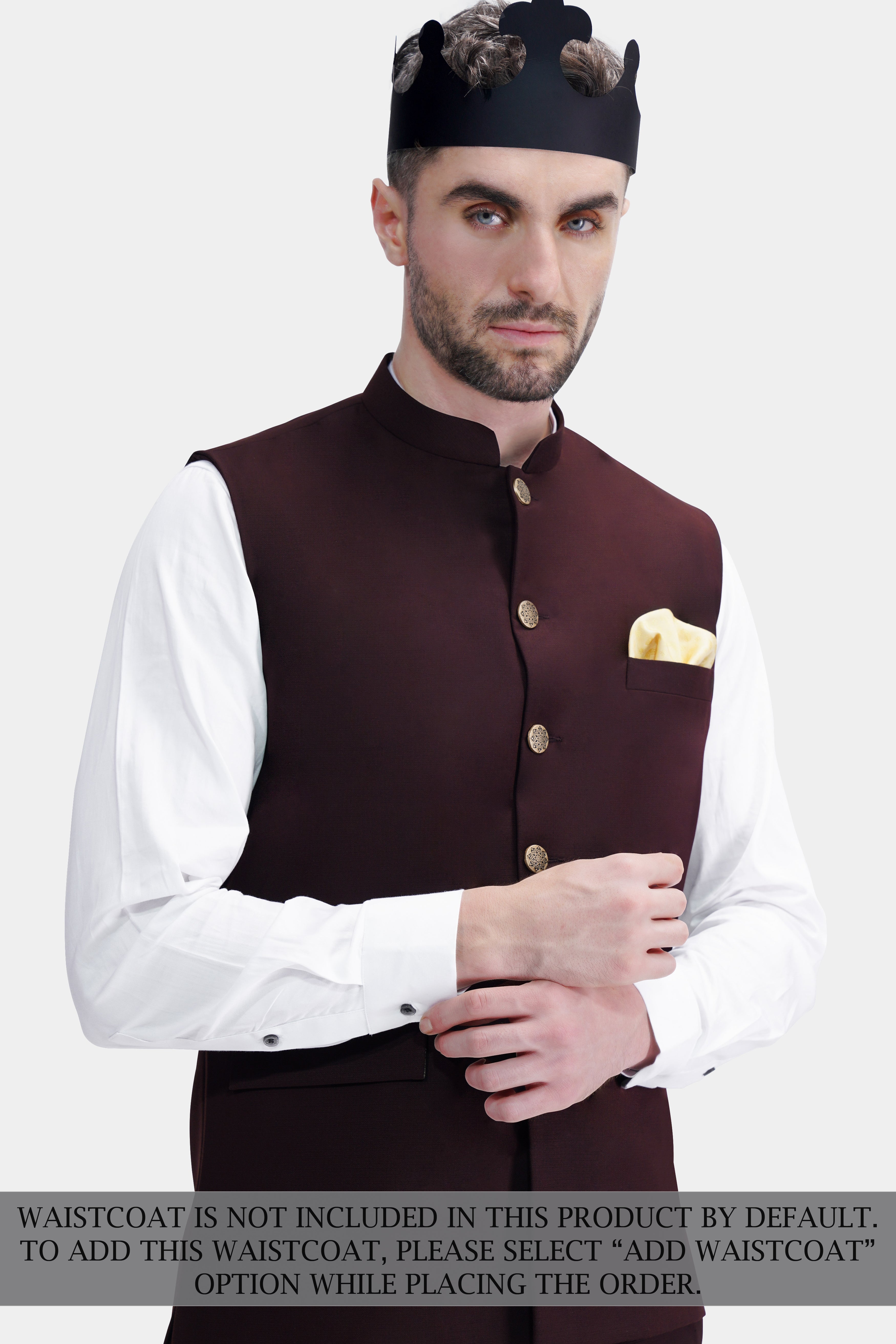 Eclipse Maroon Wool Rich Cross Placket Bandhgala Suit
