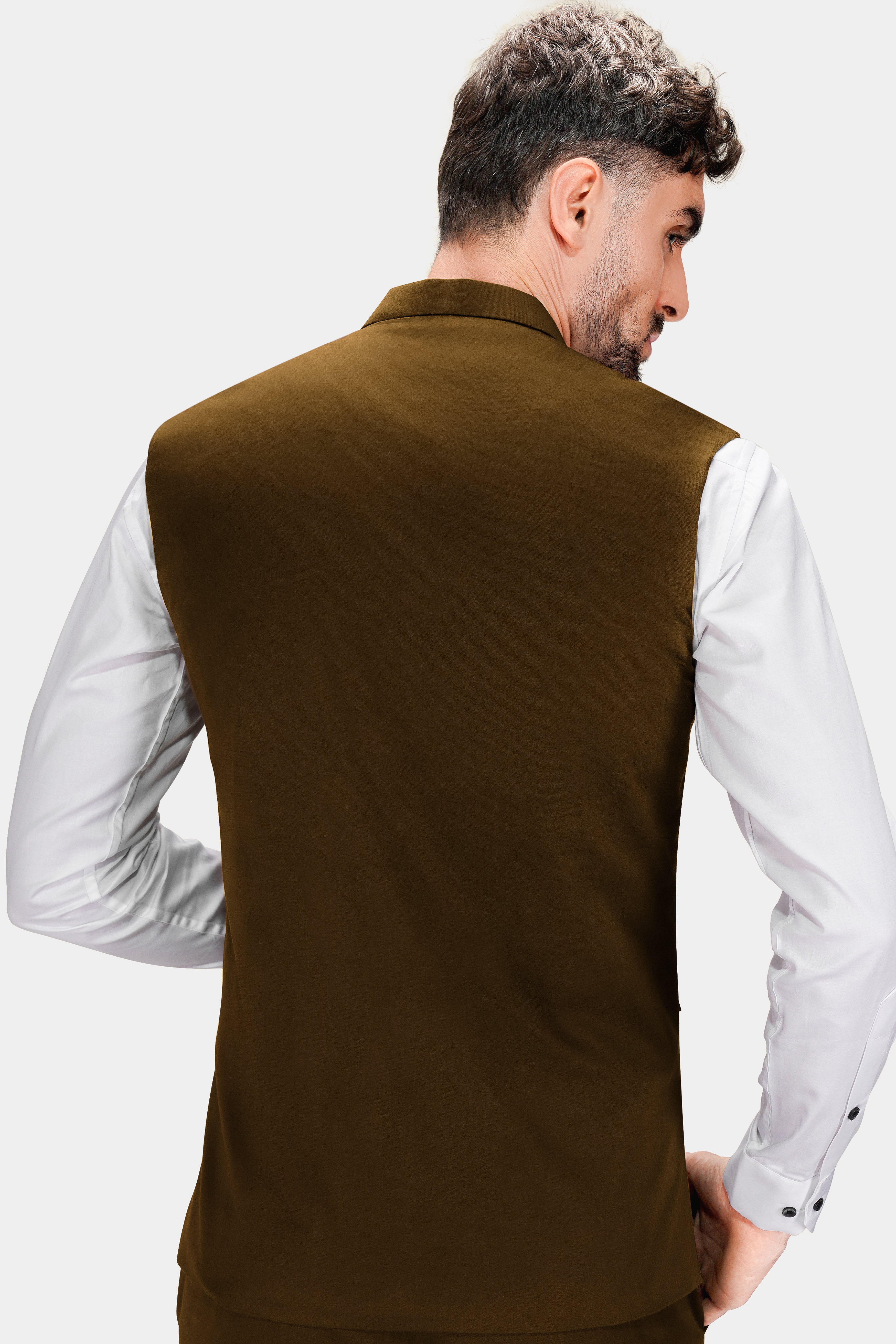 Metallic Bronze Brown Premium Cotton Stretchable Traveler Nehru Jacket WC2780-36, WC2780-38, WC2780-40, WC2780-42, WC2780-44, WC2780-46, WC2780-48, WC2780-50, WC2780-52, WC2780-54, WC2780-56, WC2780-58, WC2780-60
