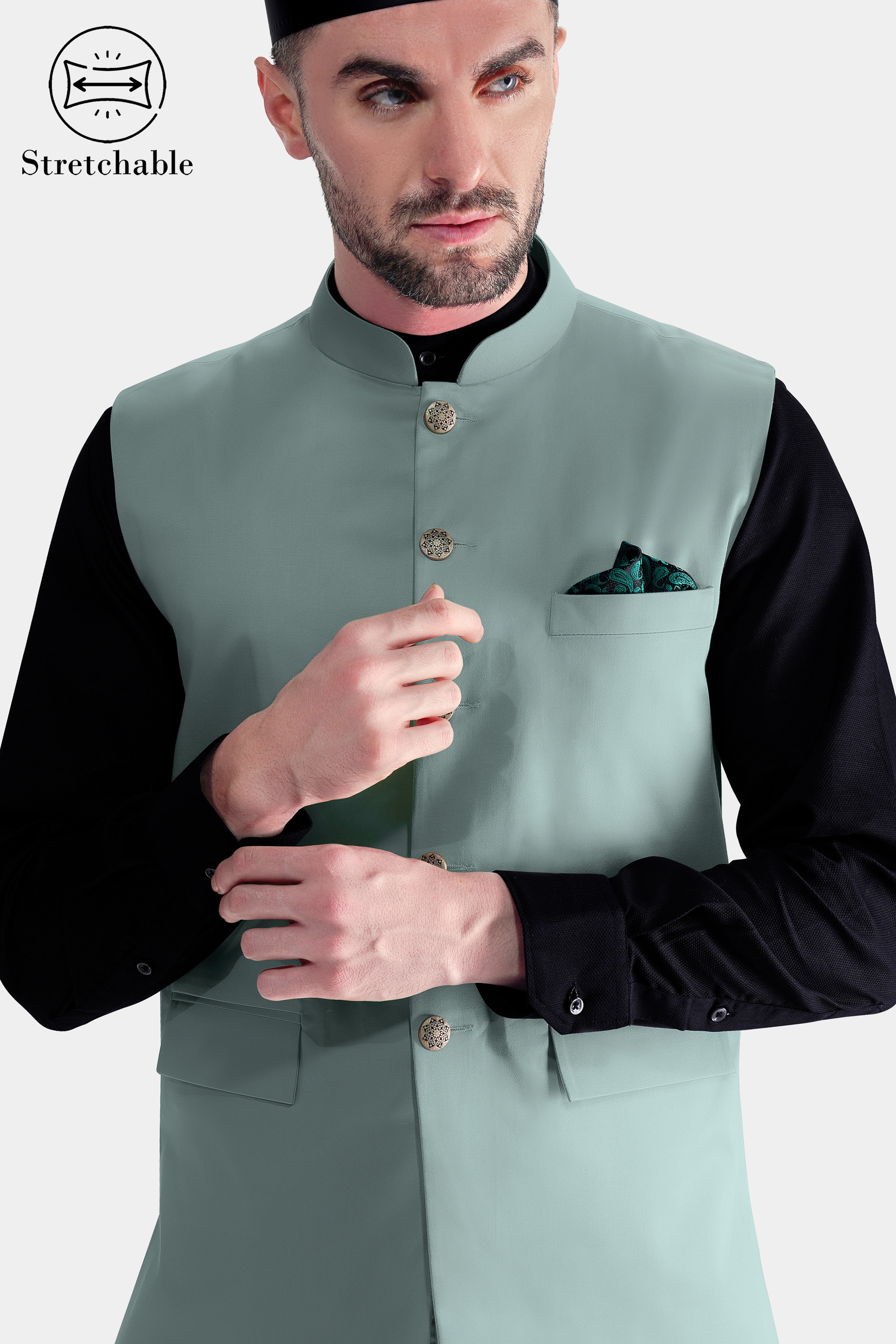 Edward Blue Premium Cotton Stretchable Traveler Nehru Jacket