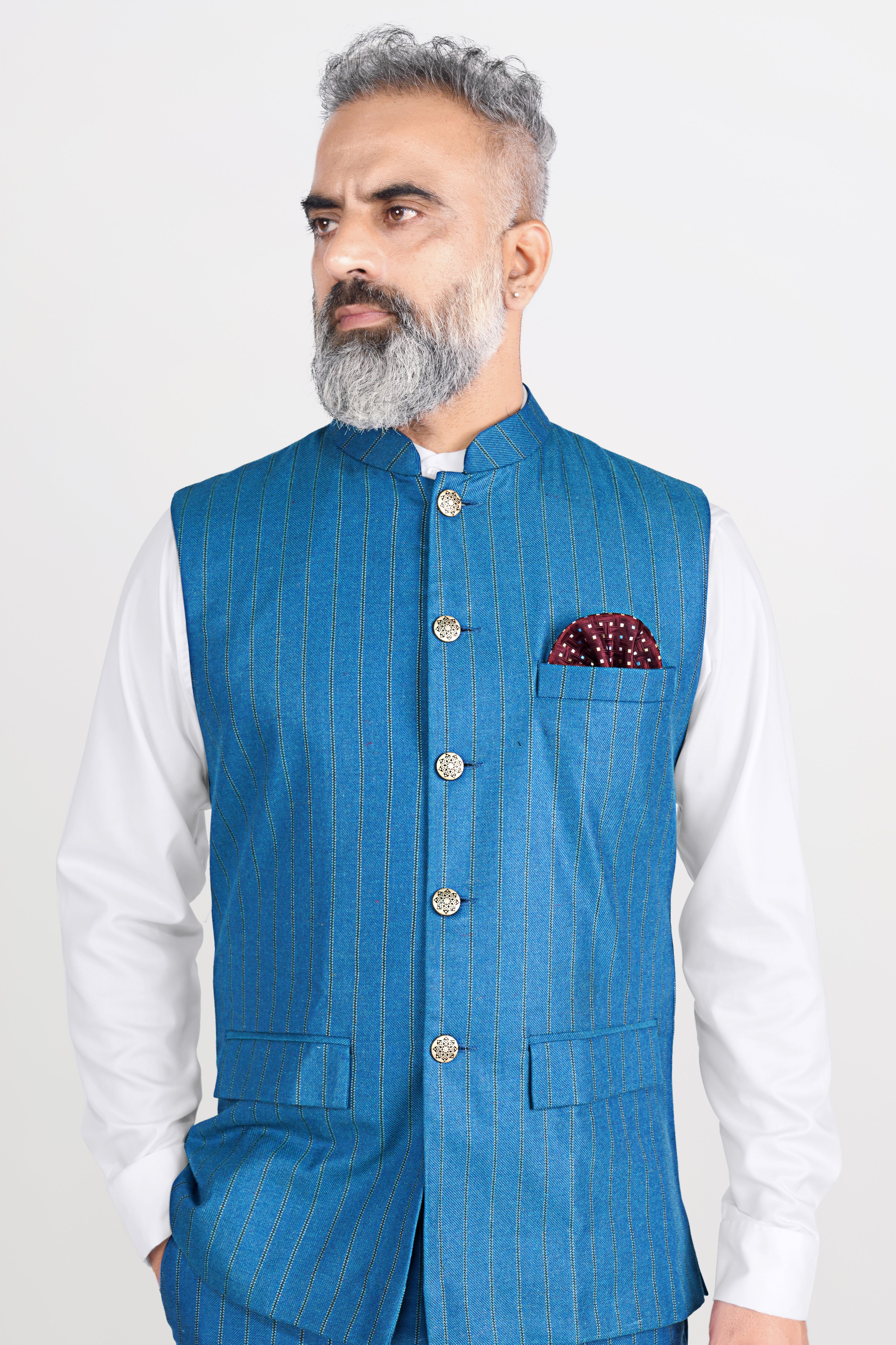 Glacial Blue Striped Neharu Jacket WC2800-36, WC2800-38, WC2800-40, WC2800-42, WC2800-44, WC2800-46, WC2800-48, WC2800-50, WC2800-52, WC2800-54, WC2800-56, WC2800-58, WC2800-60