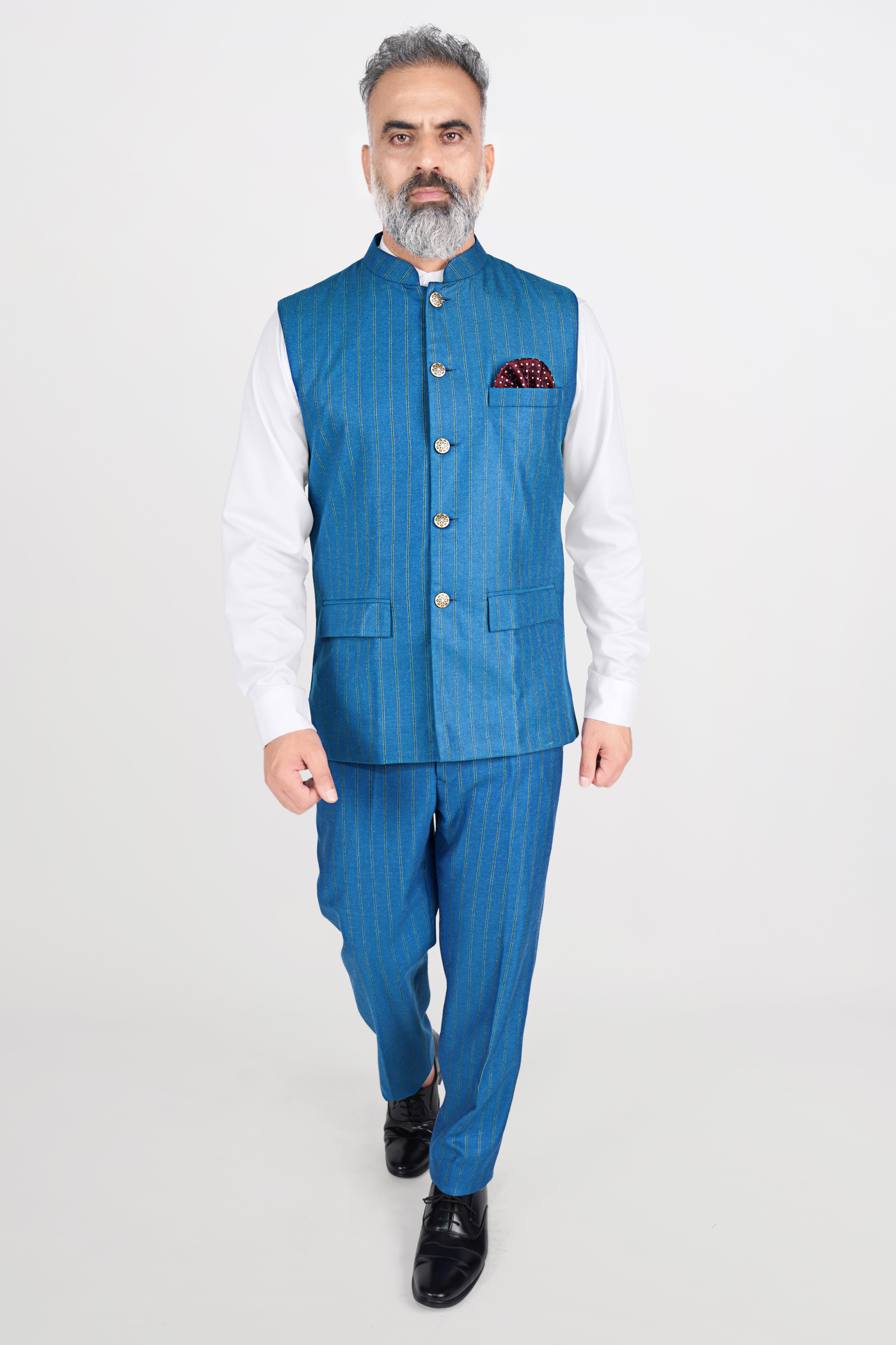 Glacial Blue Striped Neharu Jacket WC2800-36, WC2800-38, WC2800-40, WC2800-42, WC2800-44, WC2800-46, WC2800-48, WC2800-50, WC2800-52, WC2800-54, WC2800-56, WC2800-58, WC2800-60