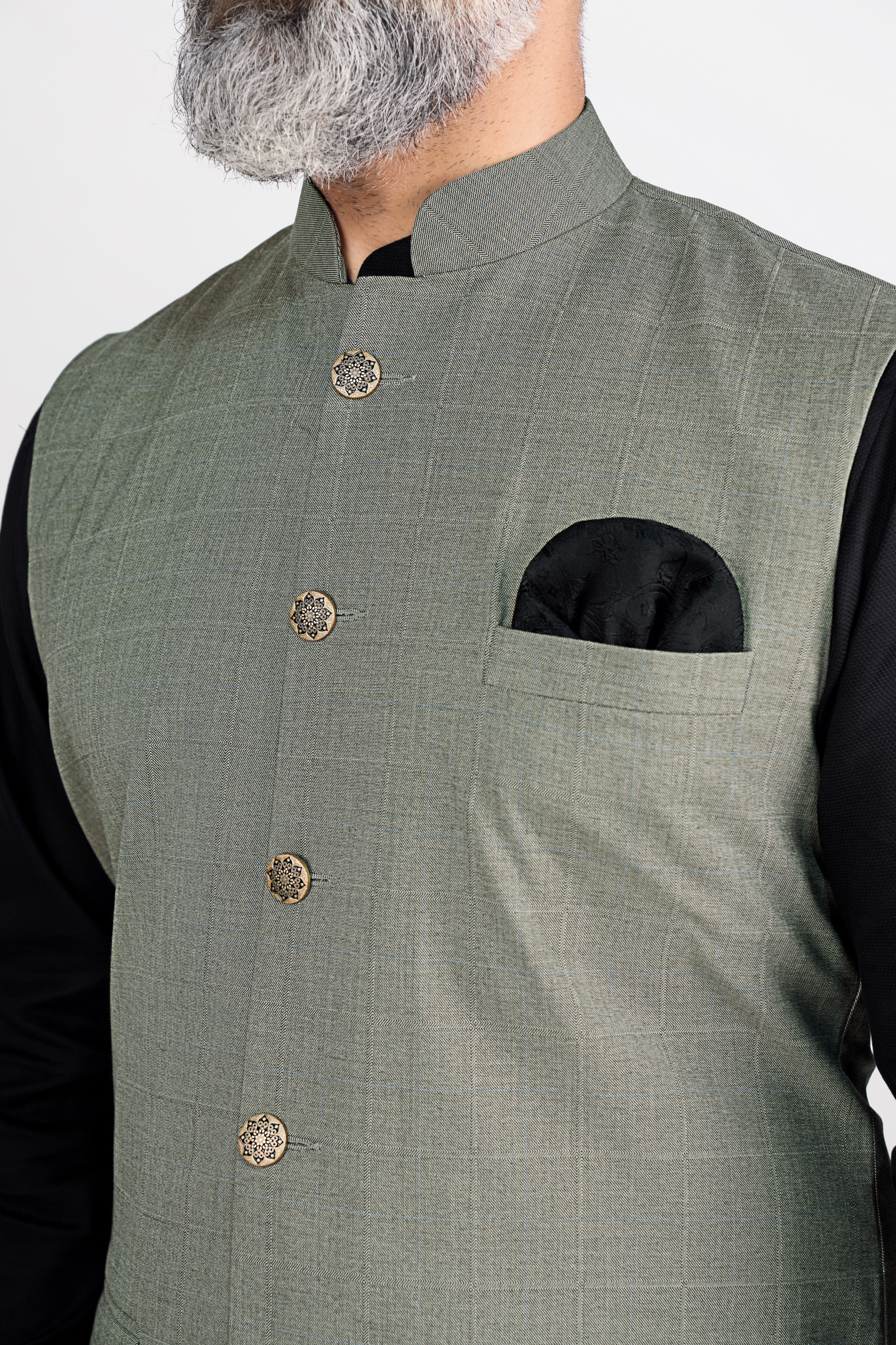 Davys Green with Horizontal Stitches Wool Rich Stretchable Traveler Neharu Jacket WC2813-36, WC2813-38, WC2813-40, WC2813-42, WC2813-44, WC2813-46, WC2813-48, WC2813-50, WC2813-52, WC2813-54, WC2813-56, WC2813-58, WC2813-60