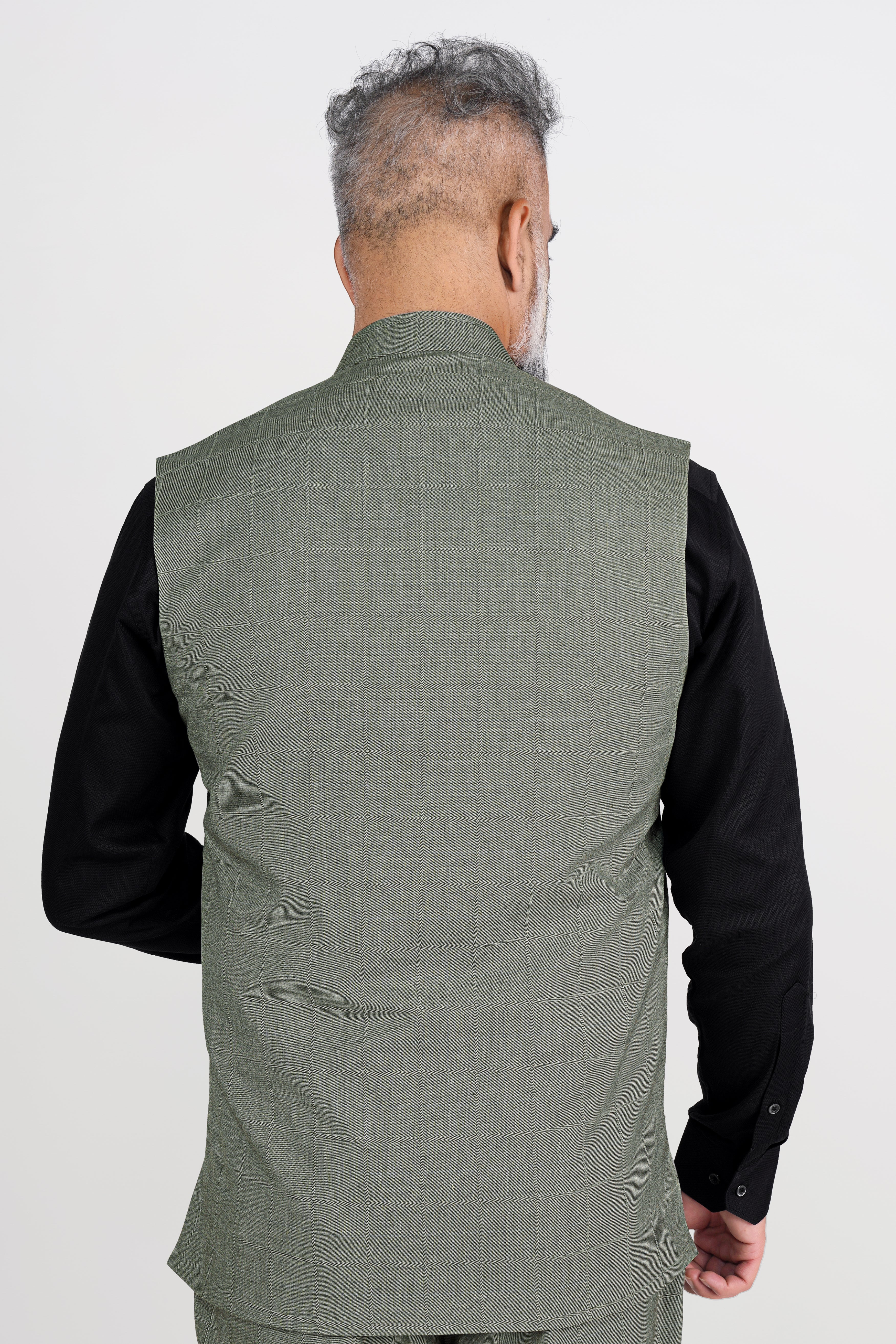 Davys Green with Horizontal Stitches Wool Rich Stretchable Traveler Neharu Jacket WC2813-36, WC2813-38, WC2813-40, WC2813-42, WC2813-44, WC2813-46, WC2813-48, WC2813-50, WC2813-52, WC2813-54, WC2813-56, WC2813-58, WC2813-60
