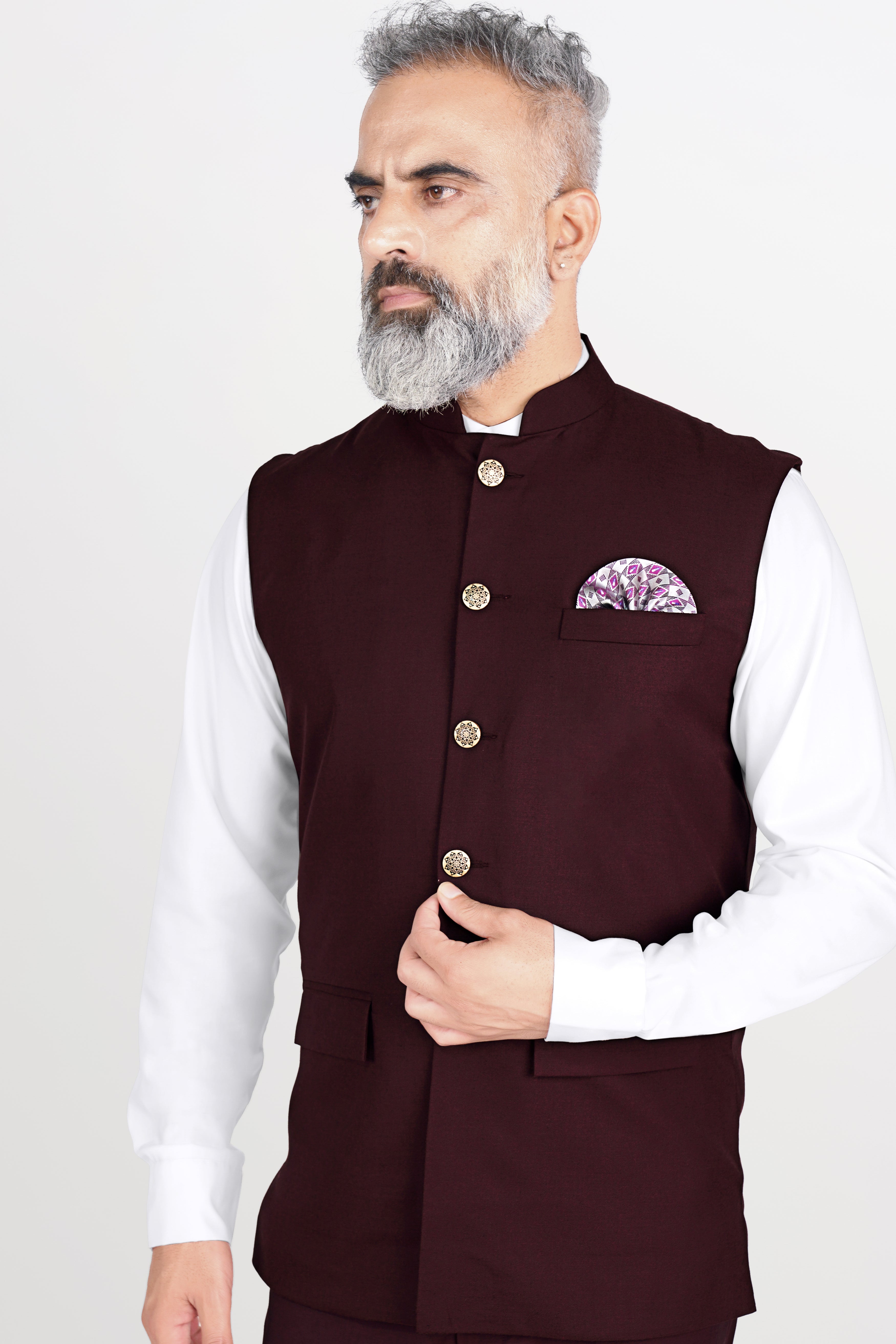 Umber Maroon Wool Rich Neharu Jacket WC2823-36, WC2823-38, WC2823-40, WC2823-42, WC2823-44, WC2823-46, WC2823-48, WC2823-50, WC2823-52, WC2823-54, WC2823-56, WC2823-58, WC2823-60