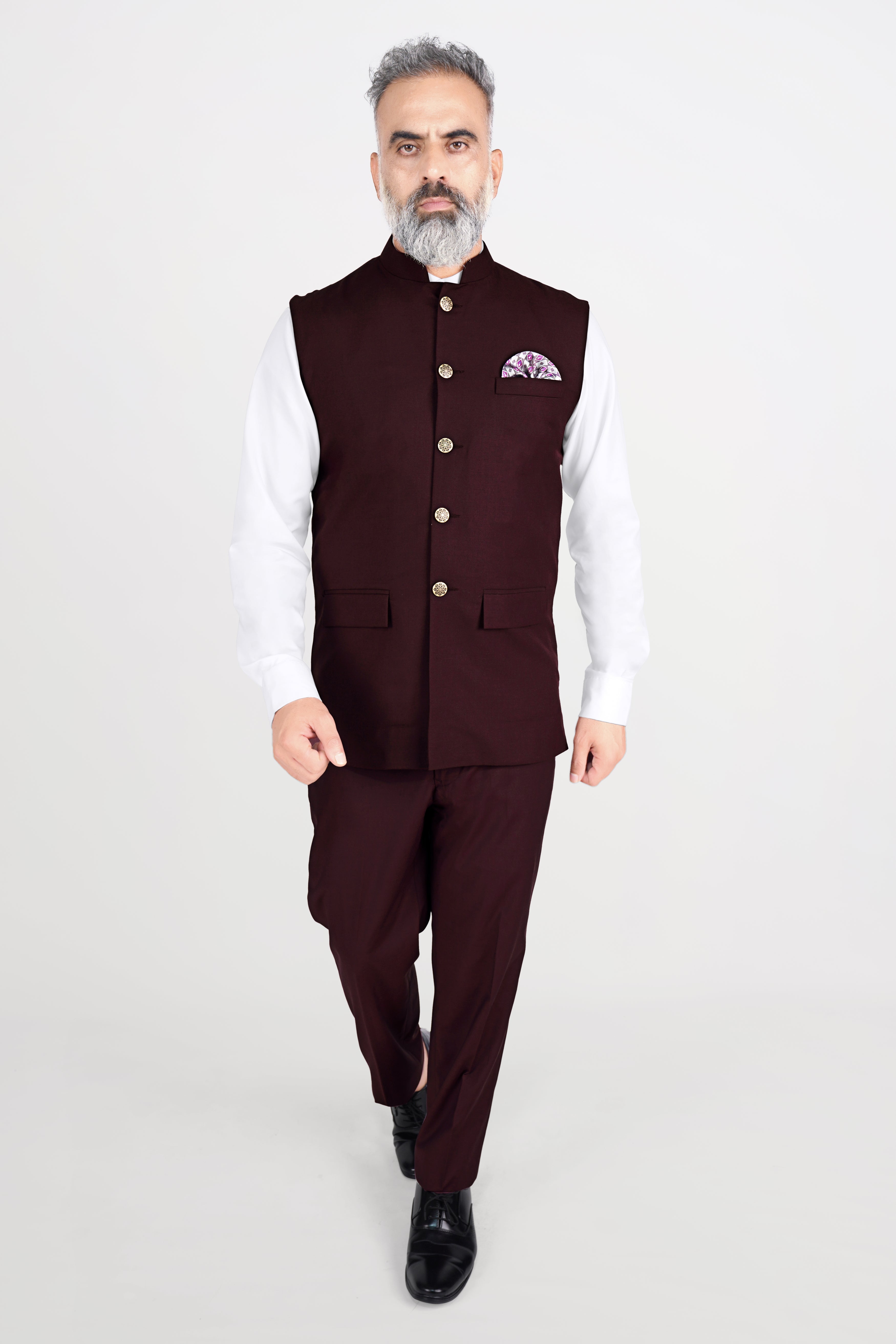 Umber Maroon Wool Rich Neharu Jacket WC2823-36, WC2823-38, WC2823-40, WC2823-42, WC2823-44, WC2823-46, WC2823-48, WC2823-50, WC2823-52, WC2823-54, WC2823-56, WC2823-58, WC2823-60