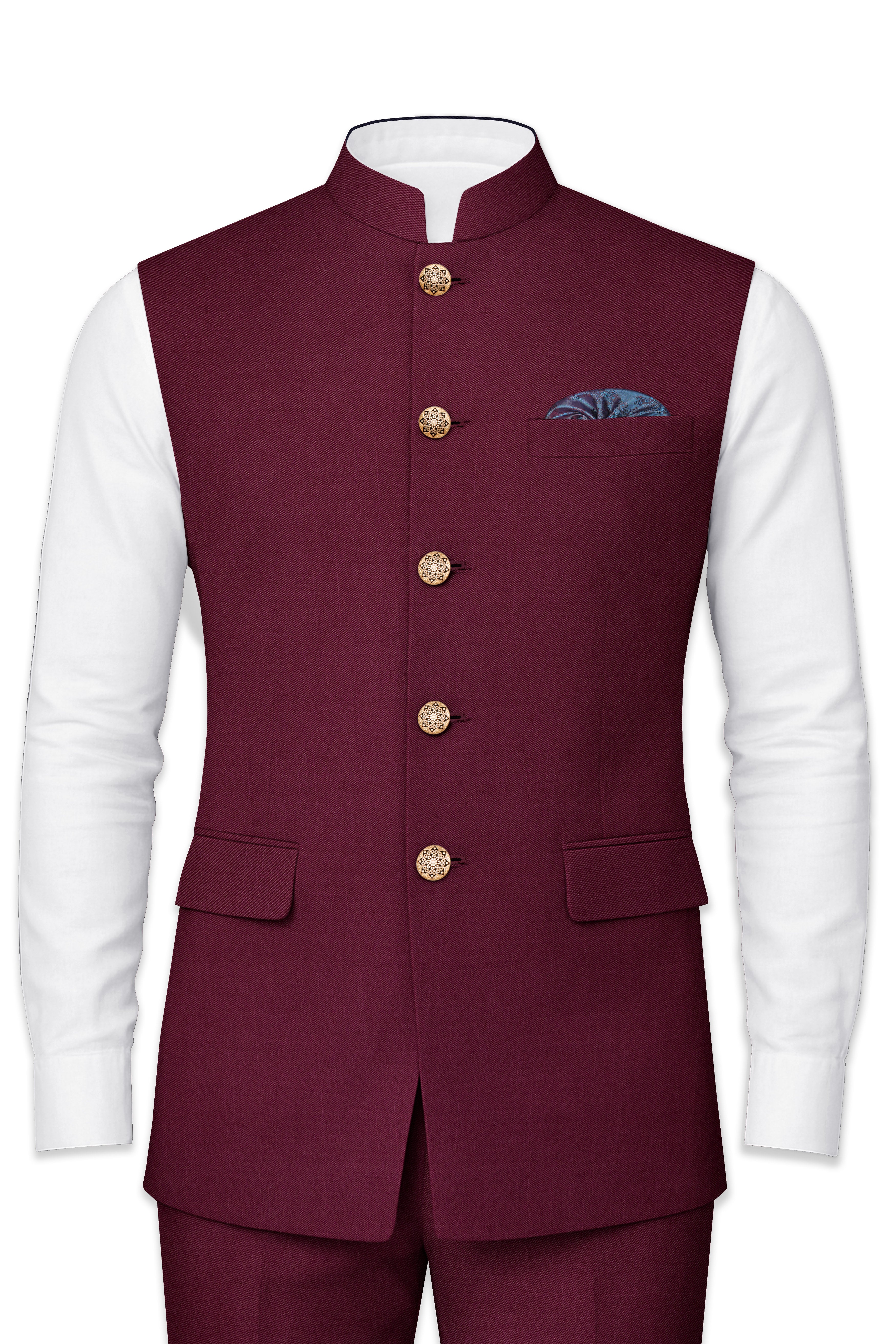 Bordeaux Maroon Wool Rich Nehru Jacket