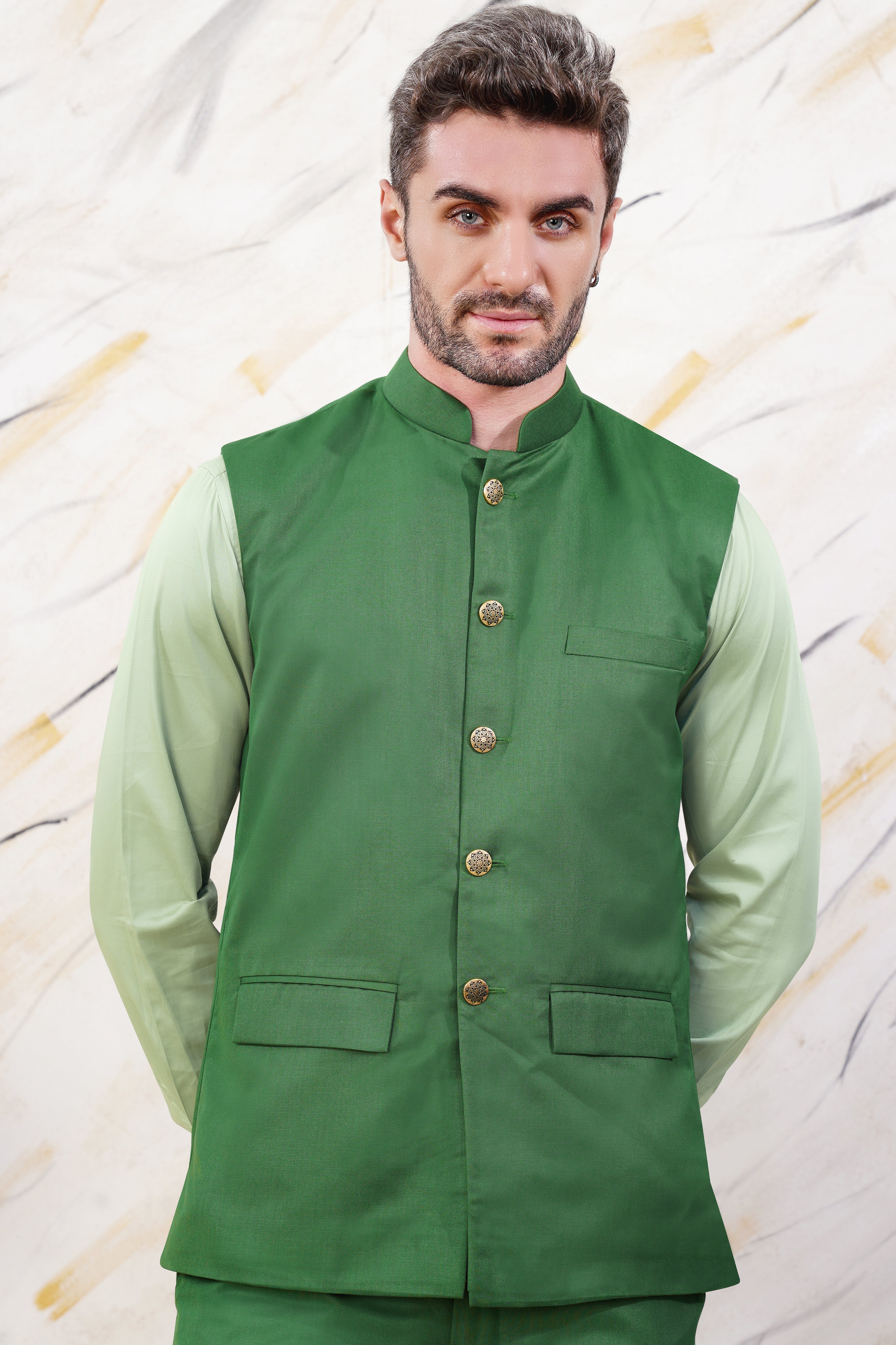 Como Green Wool Rich Nehru Jacket WC3065-36, WC3065-38, WC3065-40, WC3065-42, WC3065-44, WC3065-46, WC3065-48, WC3065-50, WC3065-52, WC3065-54, WC3065-56, WC3065-58, WC3065-60