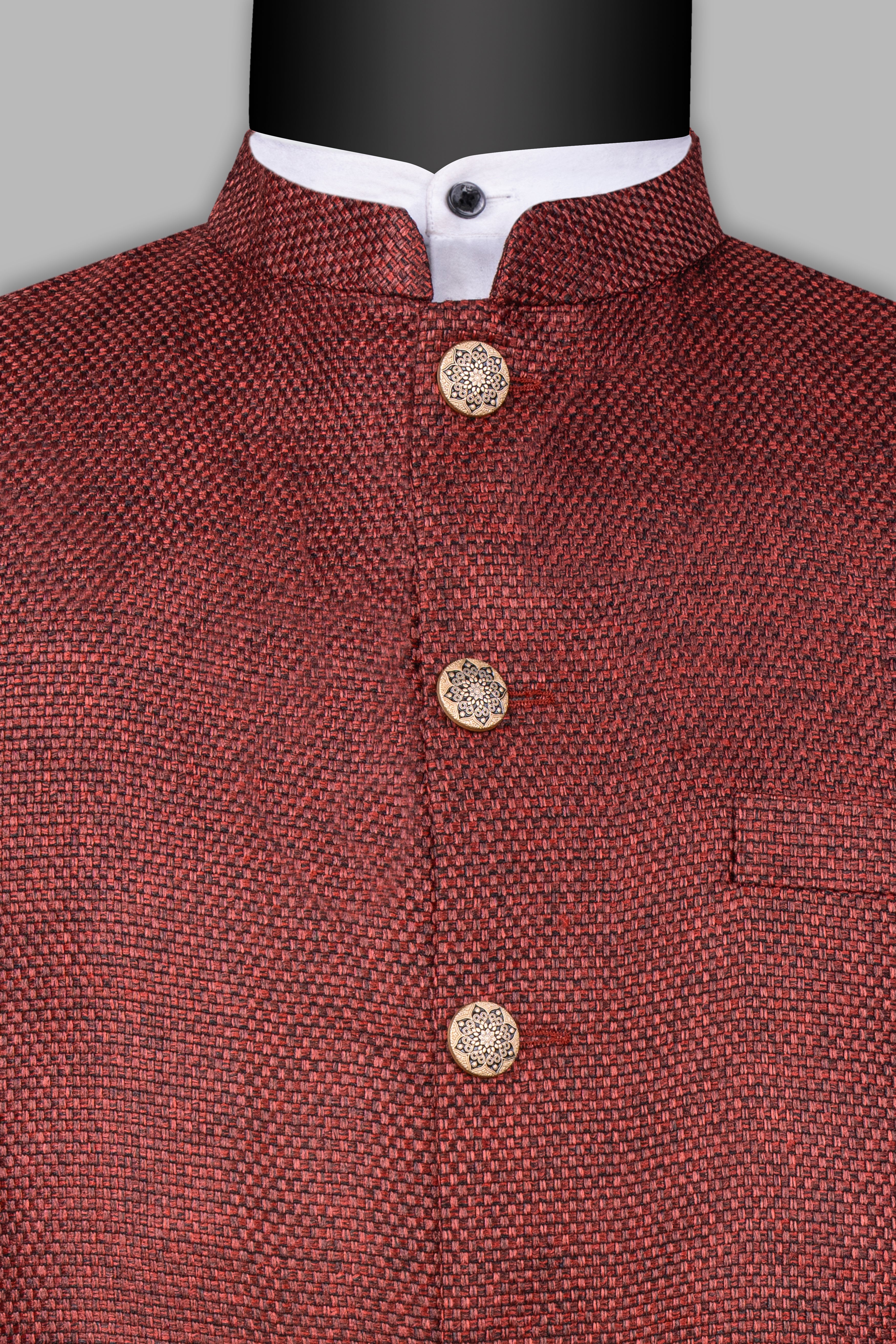 Merlot Red Textured Nehru Jacket
