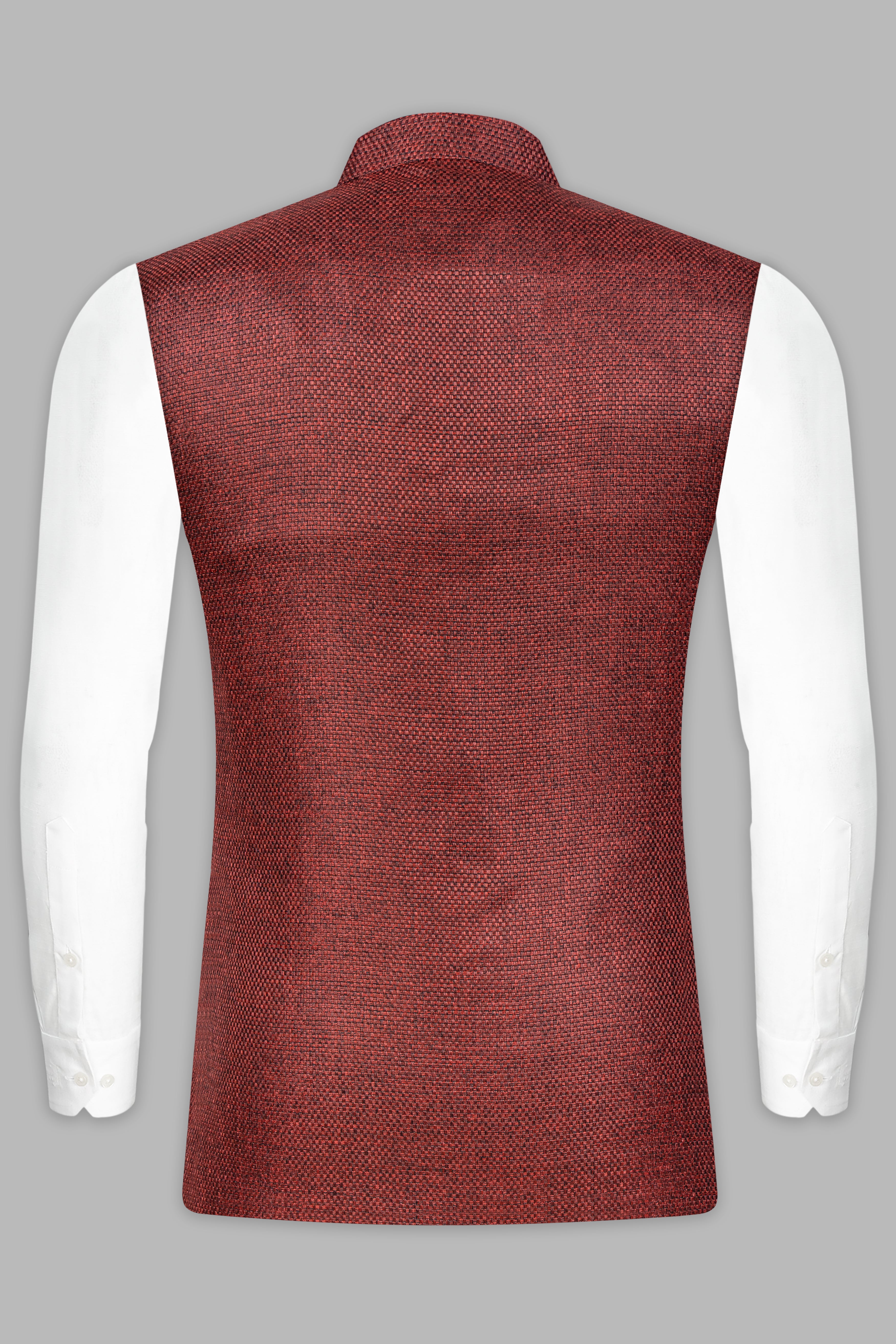 Merlot Red Textured Nehru Jacket